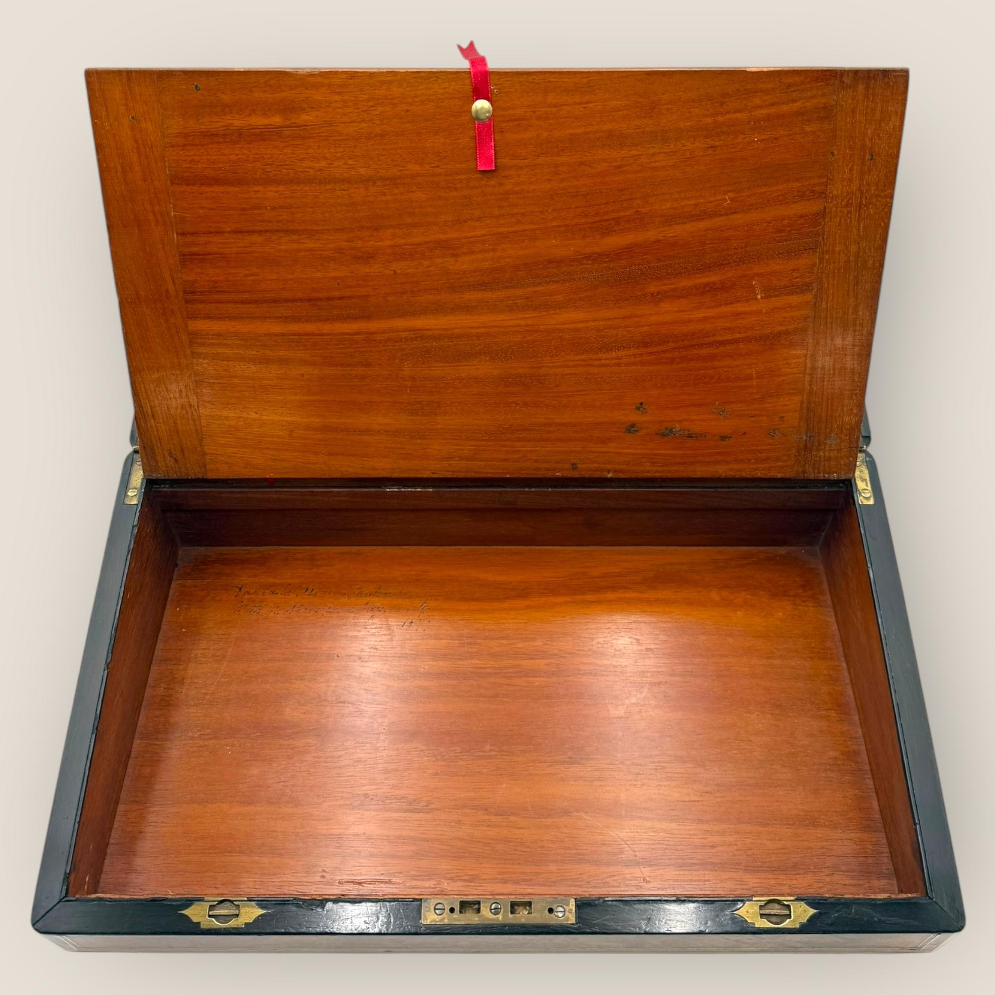 Victorian Burr Walnut & Brassbound Campaign Writing Slope 4