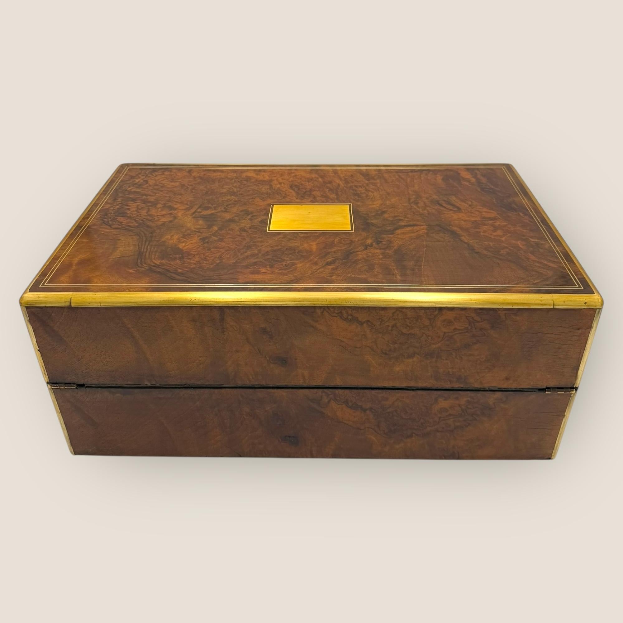 Inlay Victorian Burr Walnut & Brassbound Campaign Writing Slope