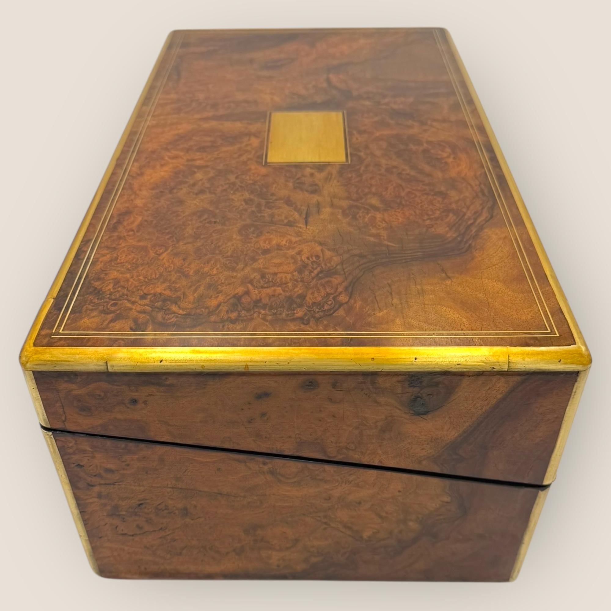 Victorian Burr Walnut & Brassbound Campaign Writing Slope In Good Condition In King's Lynn, GB