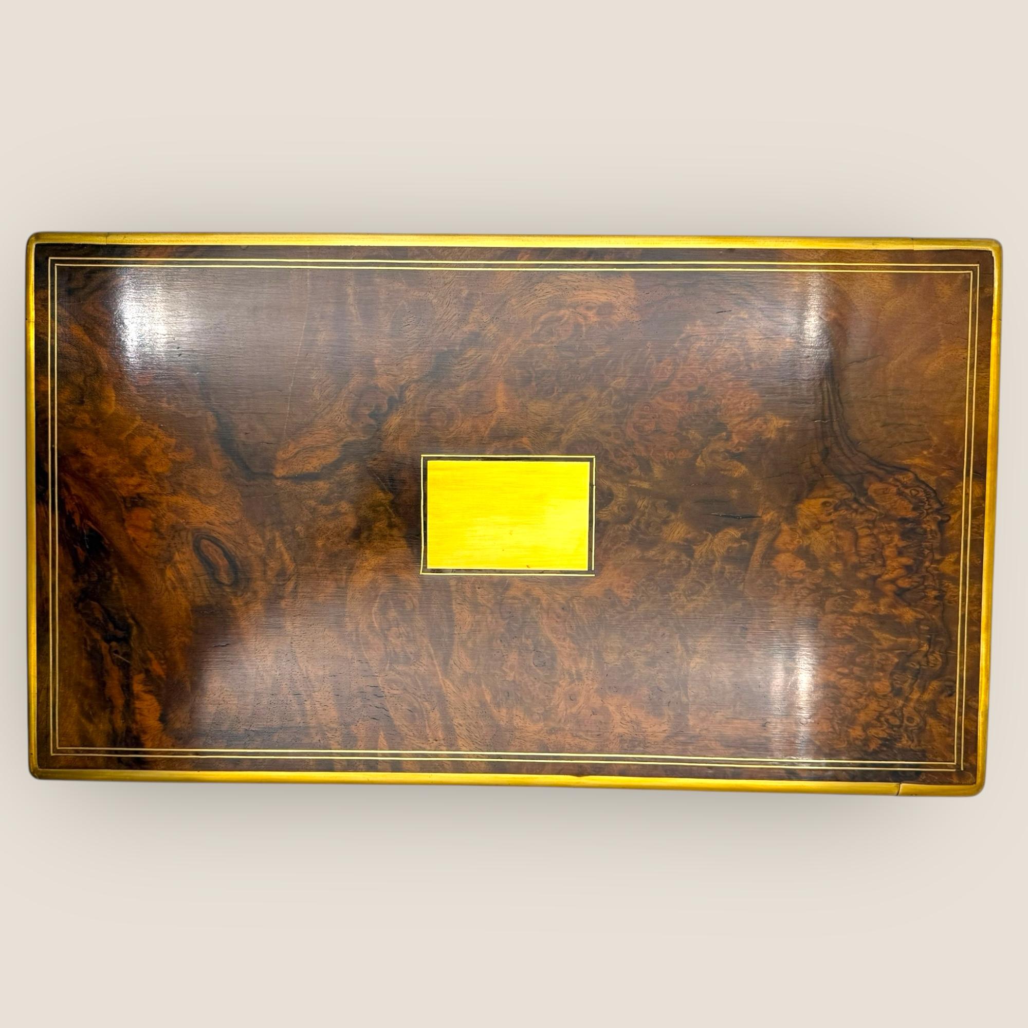 19th Century Victorian Burr Walnut & Brassbound Campaign Writing Slope