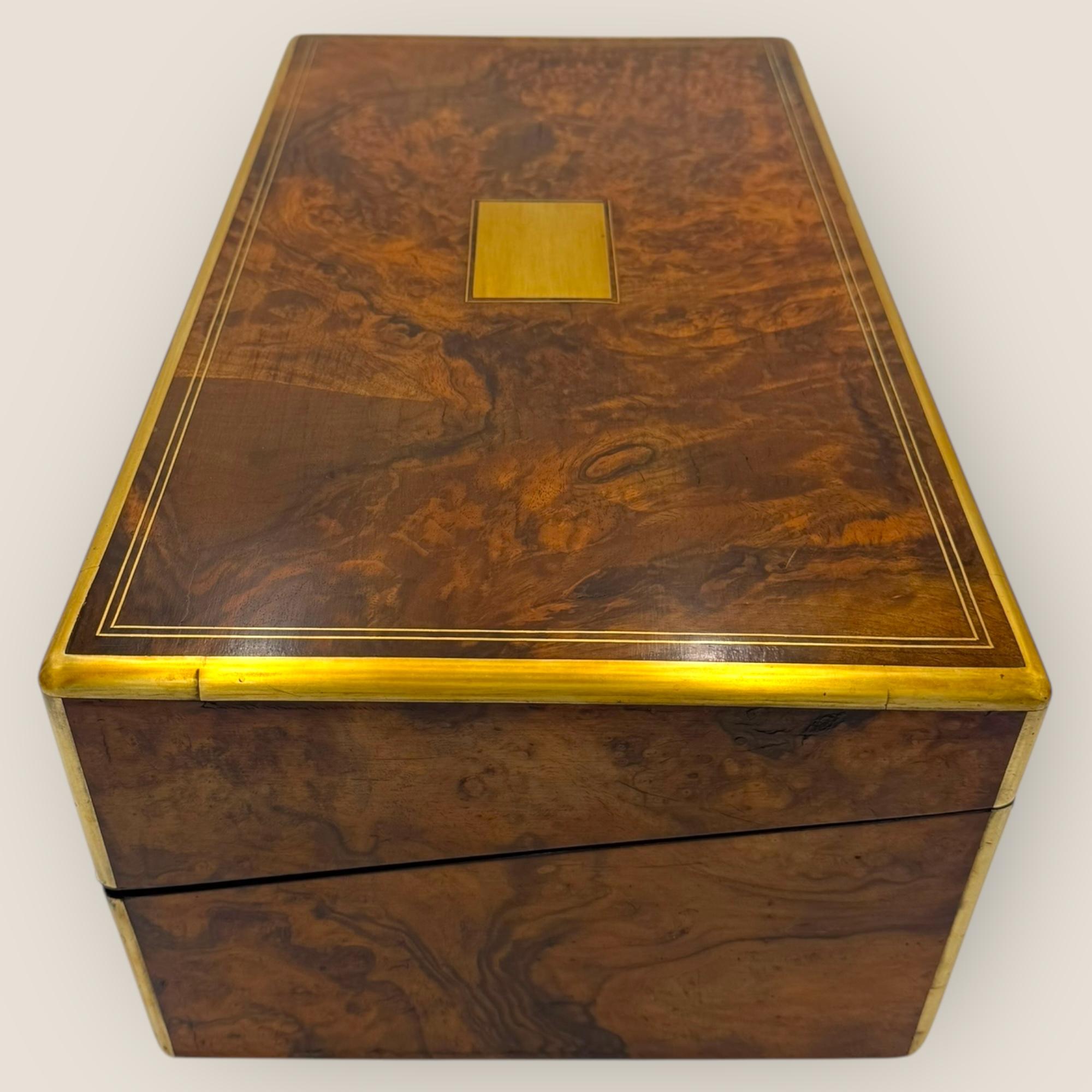 Victorian Burr Walnut & Brassbound Campaign Writing Slope 1