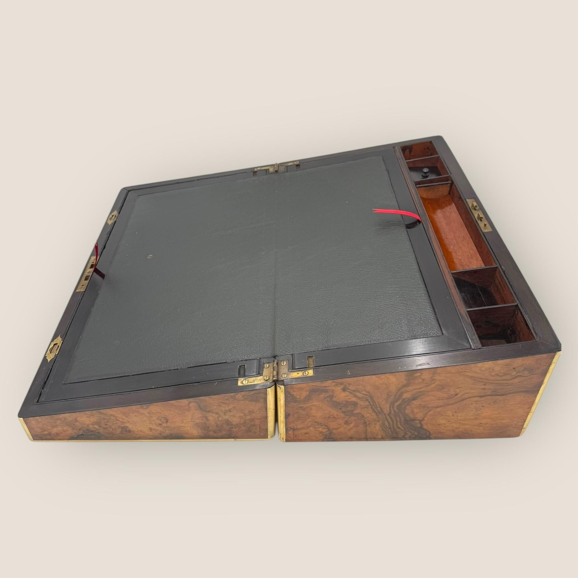 Victorian Burr Walnut & Brassbound Campaign Writing Slope 2