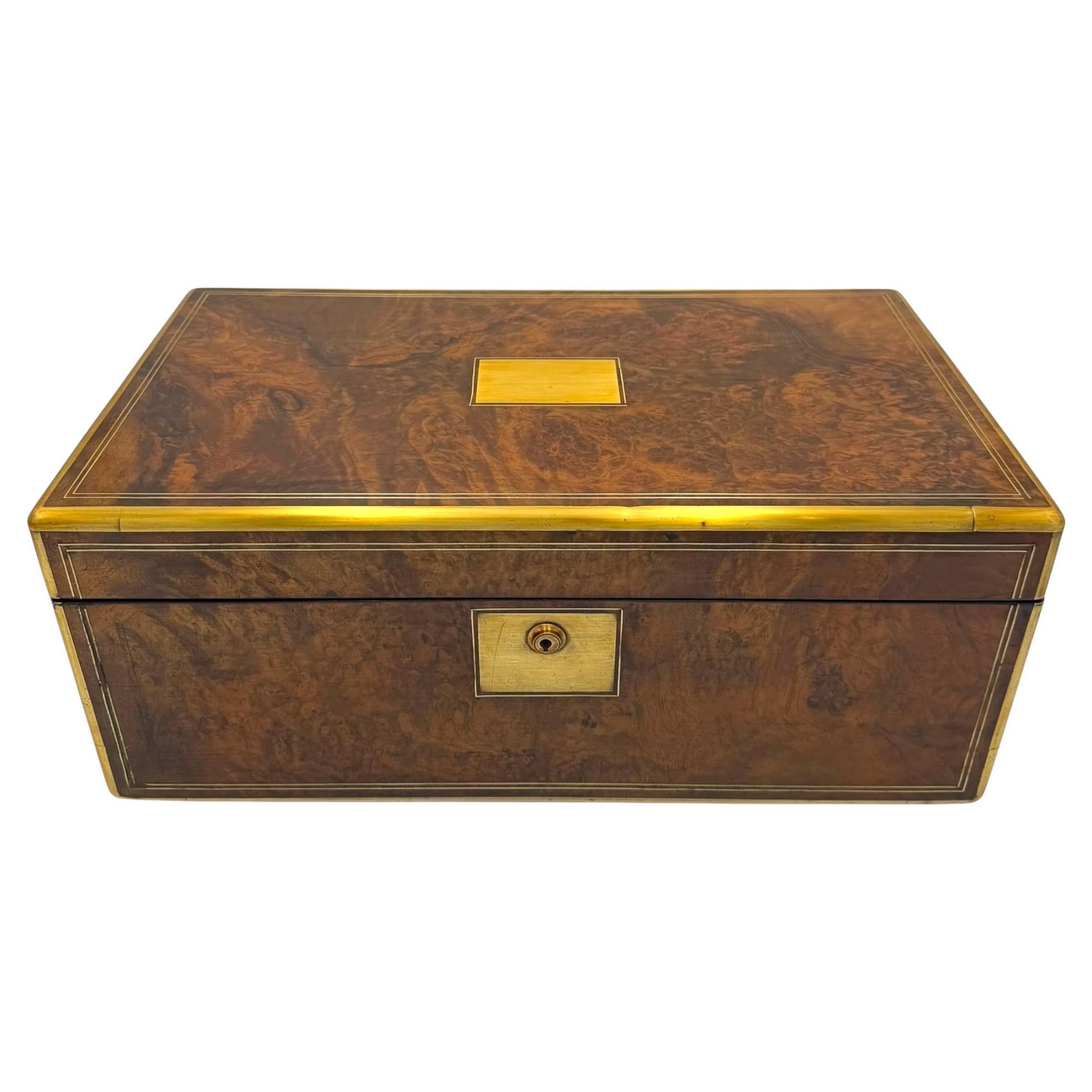Victorian Burr Walnut & Brassbound Campaign Writing Slope