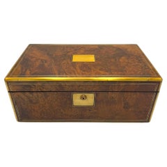 Antique Victorian Burr Walnut & Brassbound Campaign Writing Slope