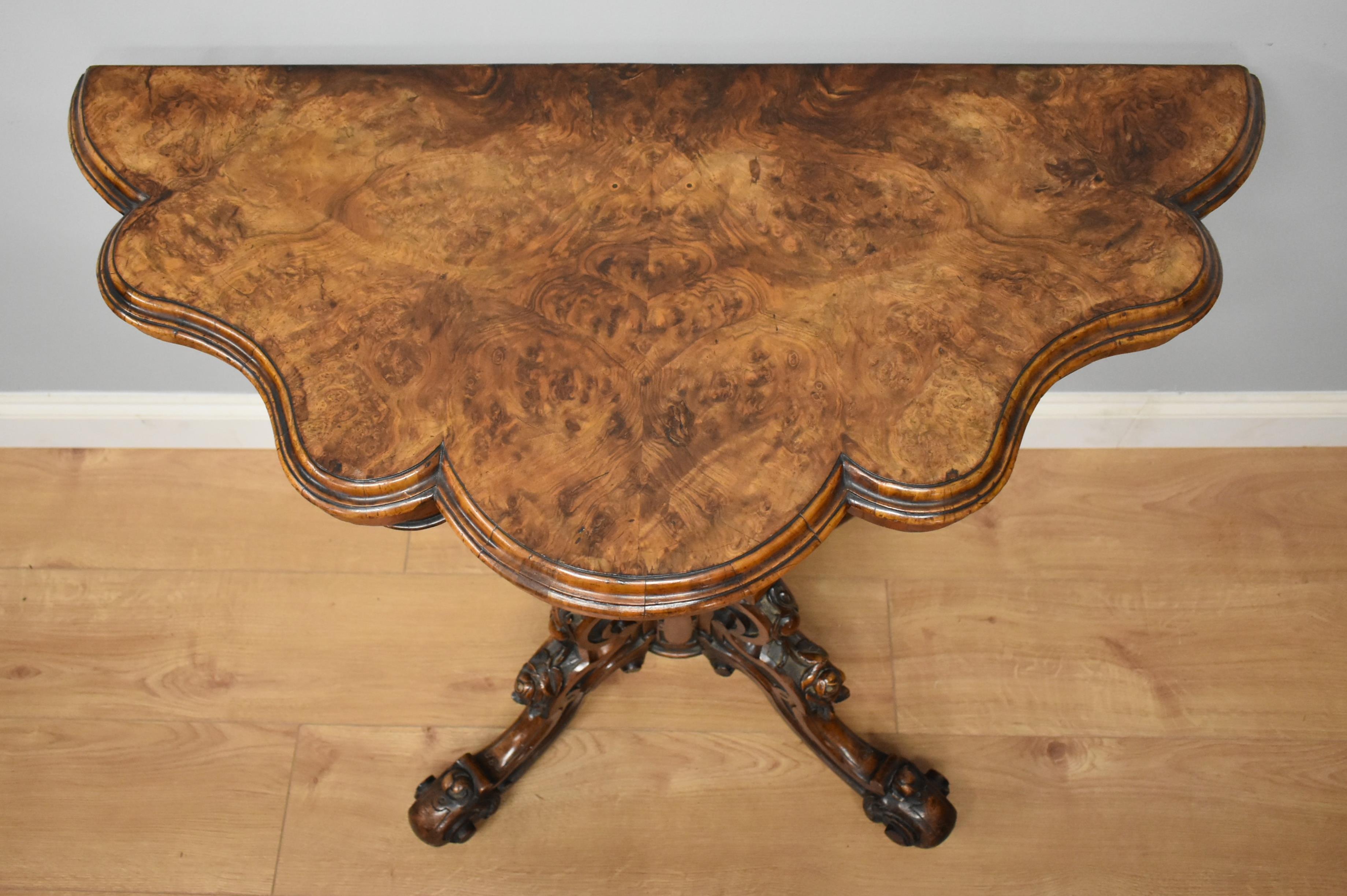 European Victorian Burr Walnut Card Table For Sale