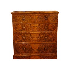 English Victorian Burr Walnut Chest of Drawers 19th. century, Edwards & Roberts
