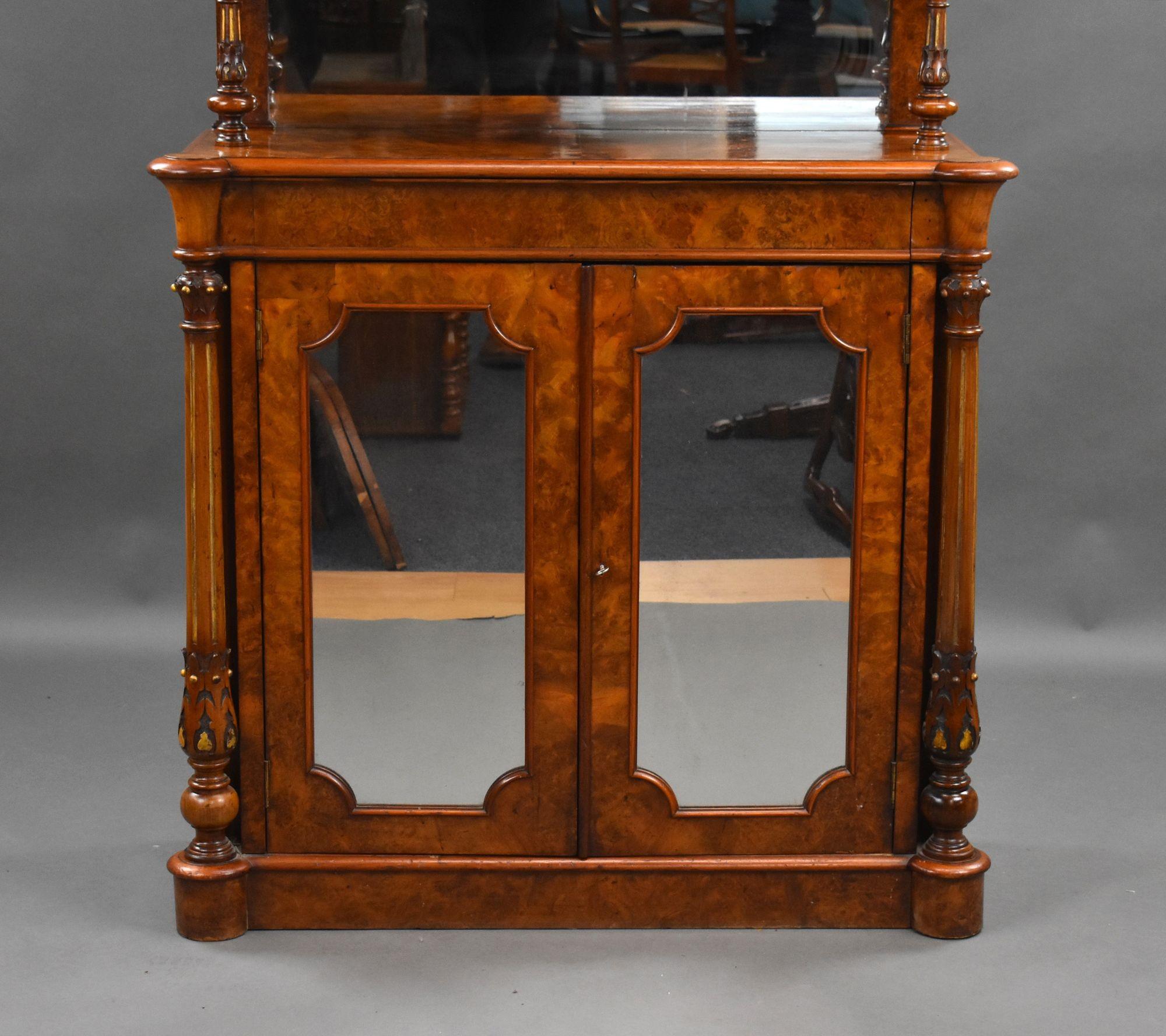 19th Century Victorian Burr Walnut Chiffonier Cabinet For Sale