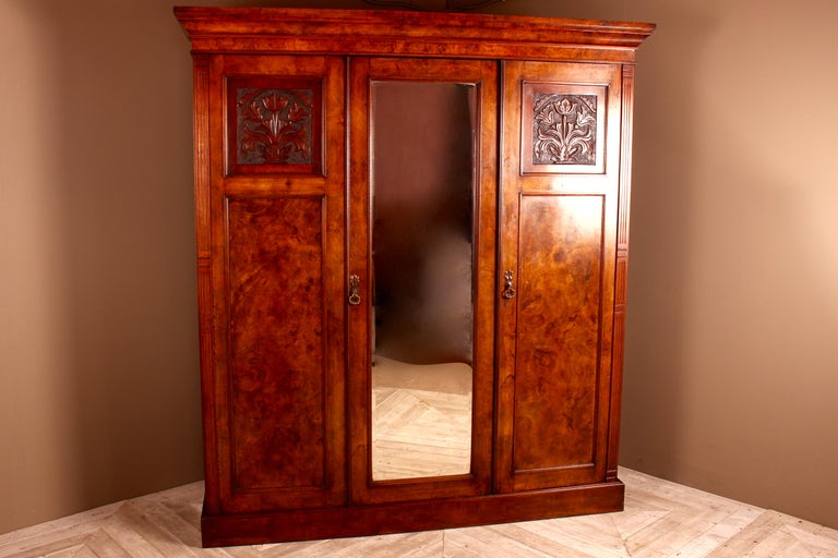 Victorian Burr Walnut Compactum Wardrobe Which Breaks Down Into