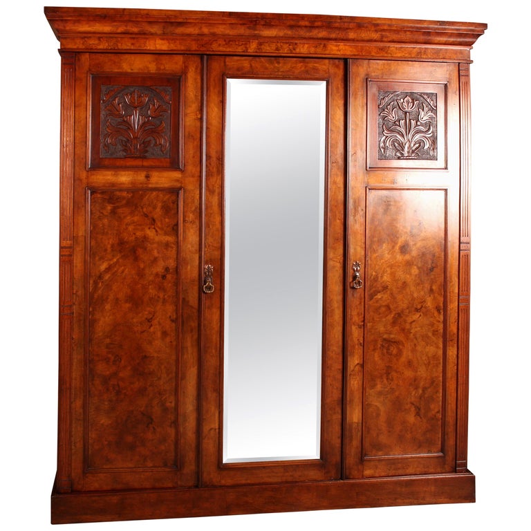 Victorian Burr Walnut Compactum Wardrobe Which Breaks Down Into