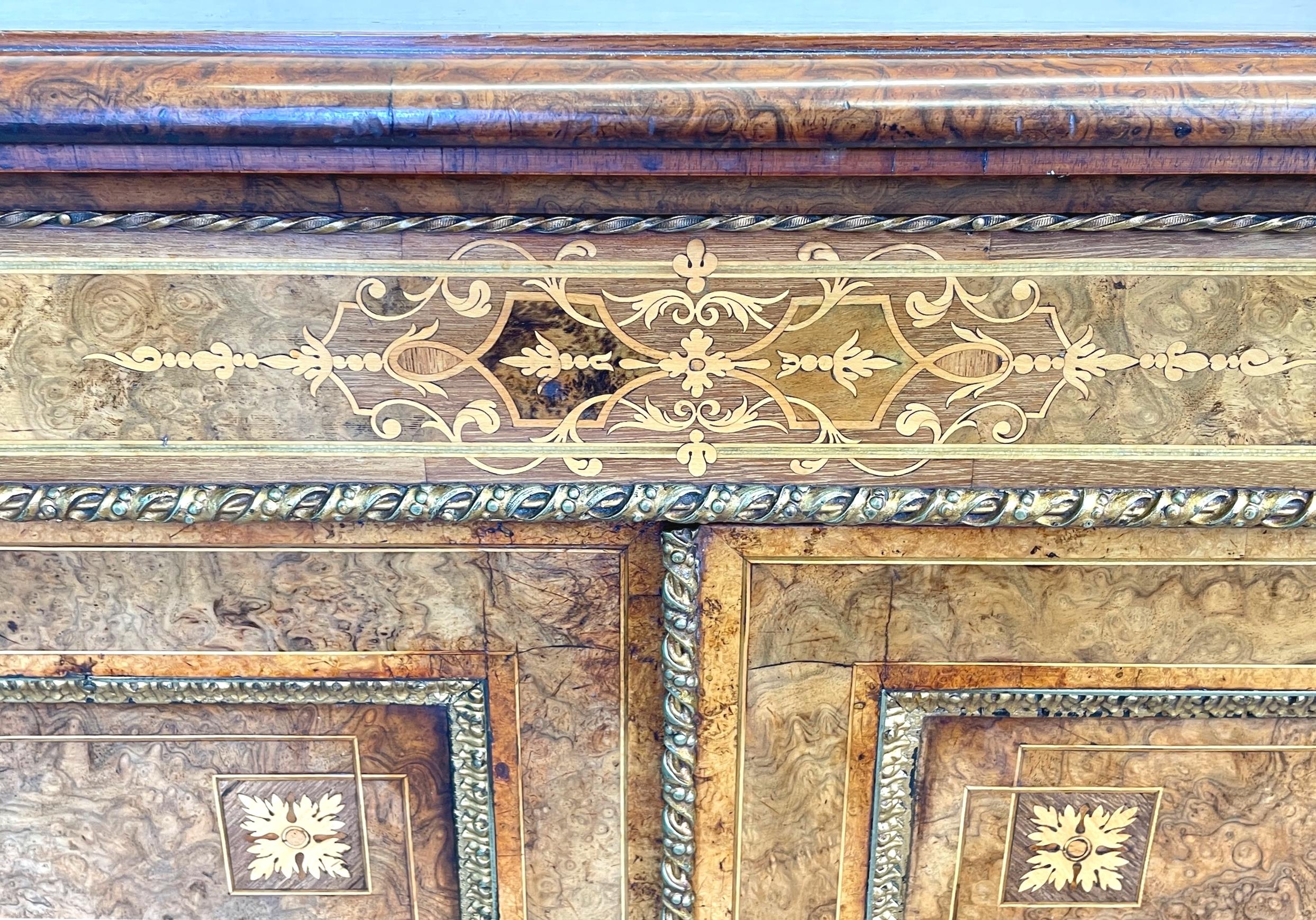 19th Century Victorian Burr Walnut Credenza Cabinet For Sale