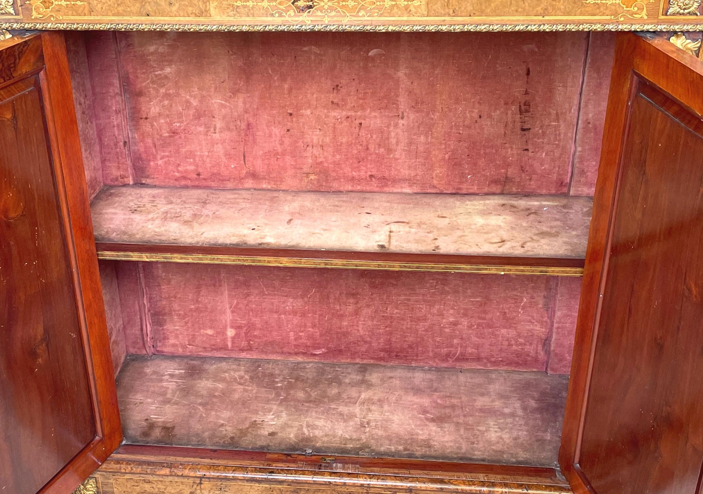 Victorian Burr Walnut Credenza Cabinet For Sale 1