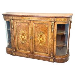 Antique Victorian Burr Walnut Credenza Cabinet