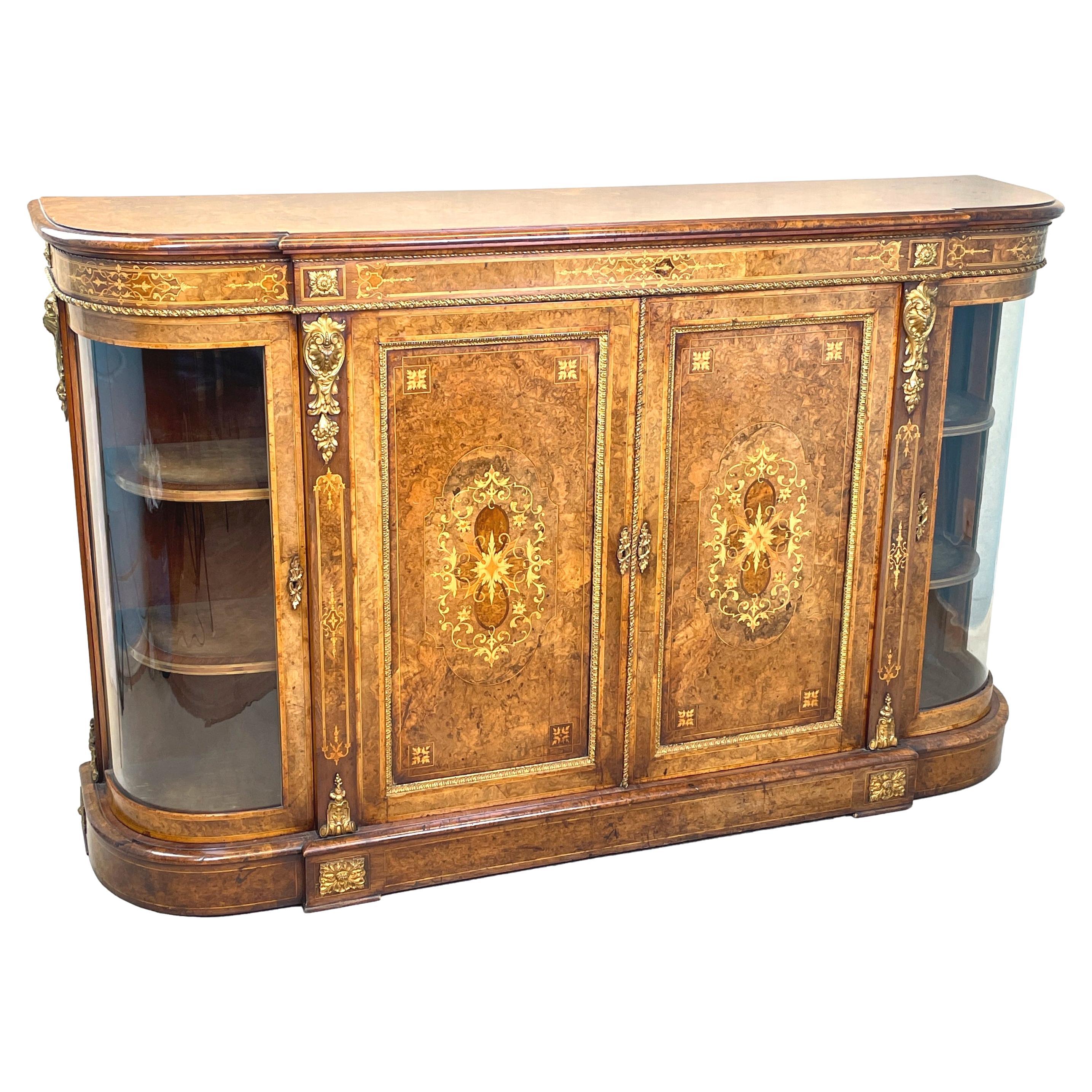 Victorian Burr Walnut Credenza Cabinet