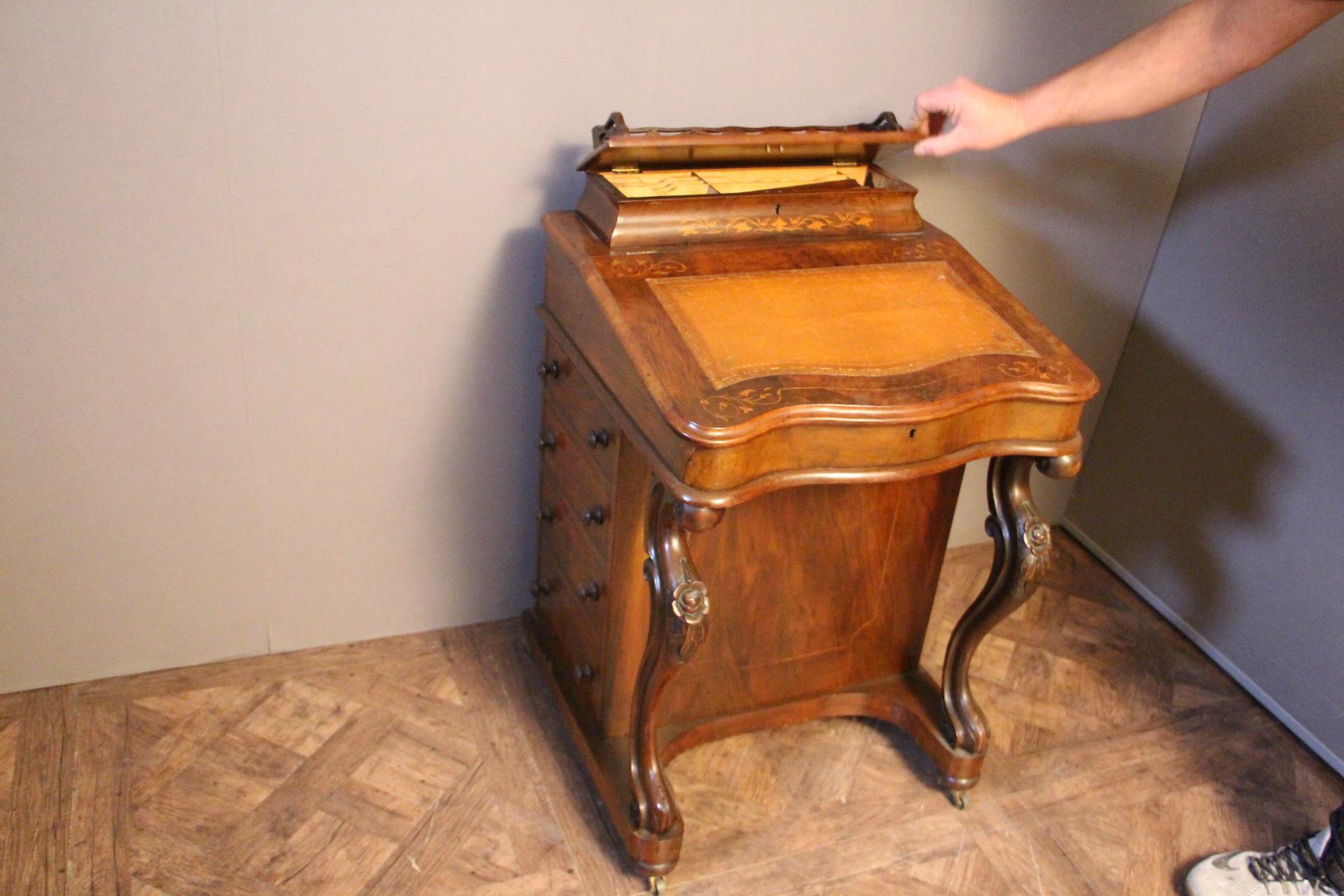 English Victorian Burr Walnut Davenport Desk