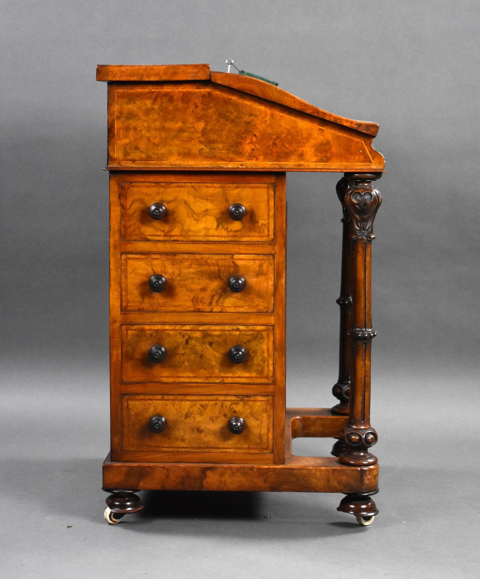English Victorian Burr Walnut Davenport For Sale
