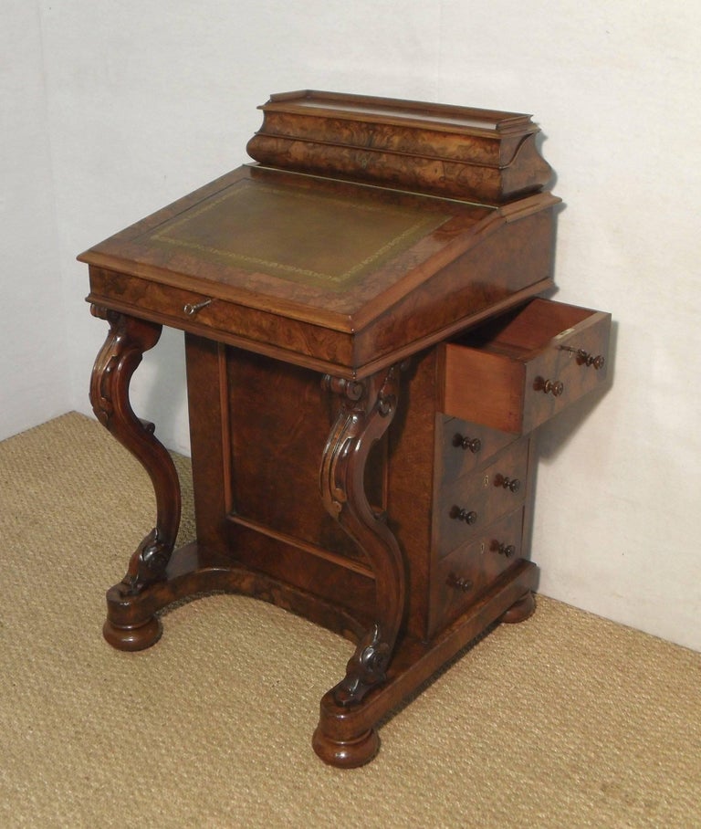 Victorian Burr Walnut Davenport Writing Desk For Sale at 1stdibs