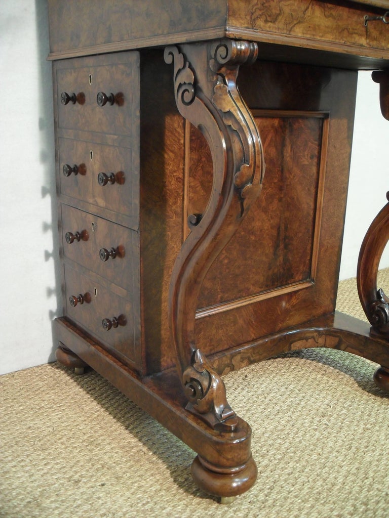 Victorian Burr Walnut Davenport Writing Desk For Sale at 1stdibs