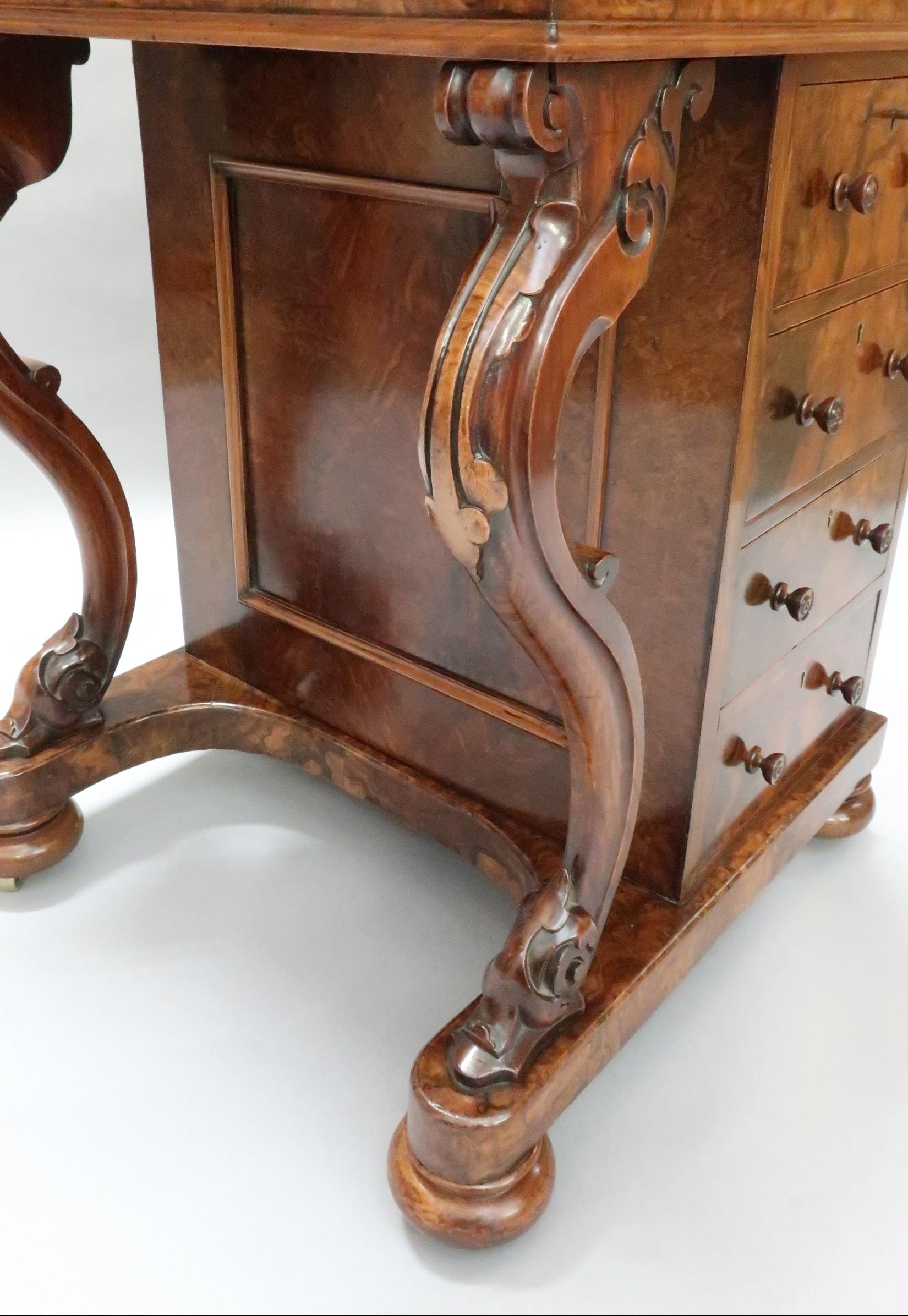 Victorian Burr Walnut Davenport Writing Desk with Satin Wood Interior 1
