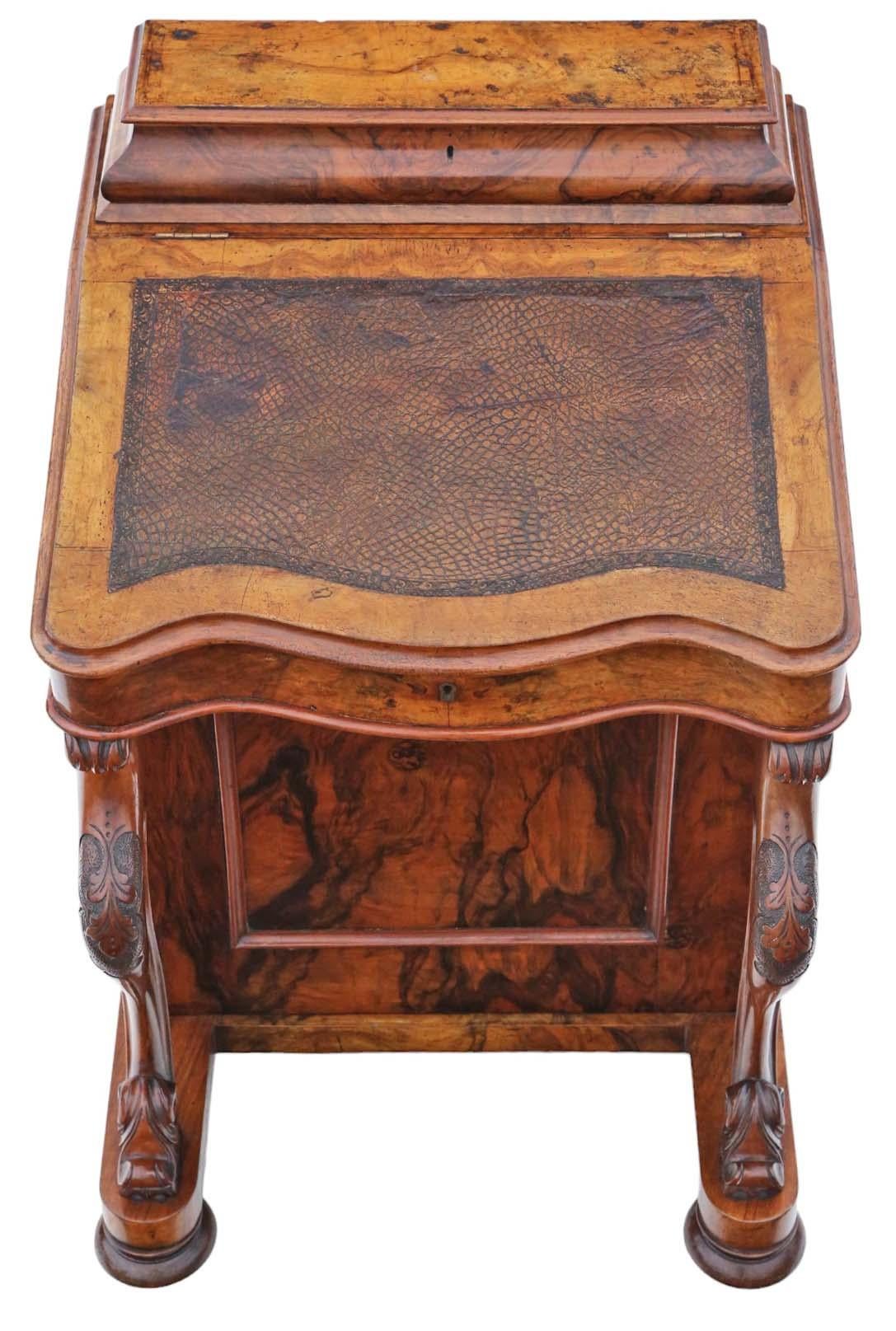 British Victorian Burr Walnut Davenport Writing Table Desk - C. 1870 For Sale