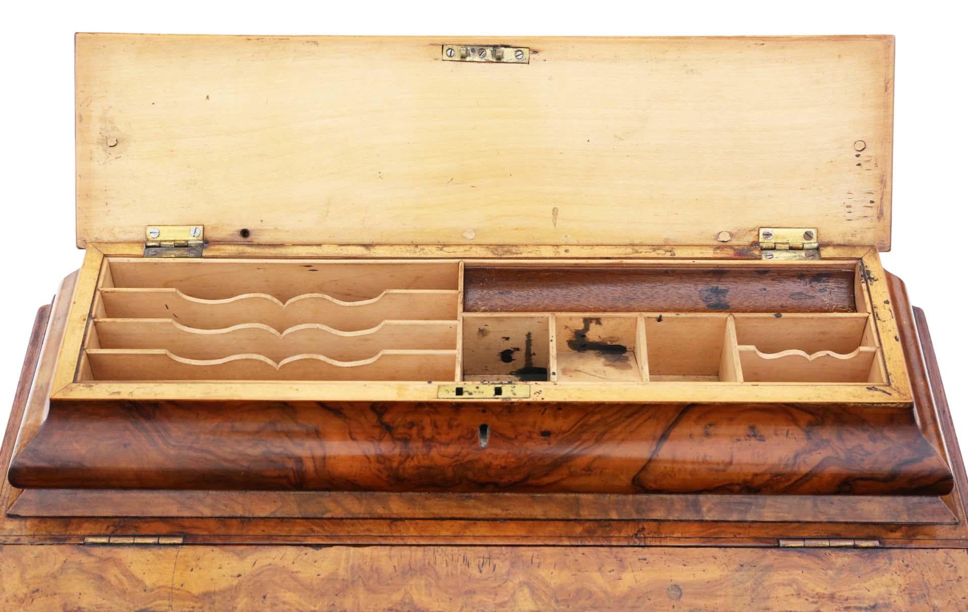 19th Century Victorian Burr Walnut Davenport Writing Table Desk - C. 1870 For Sale