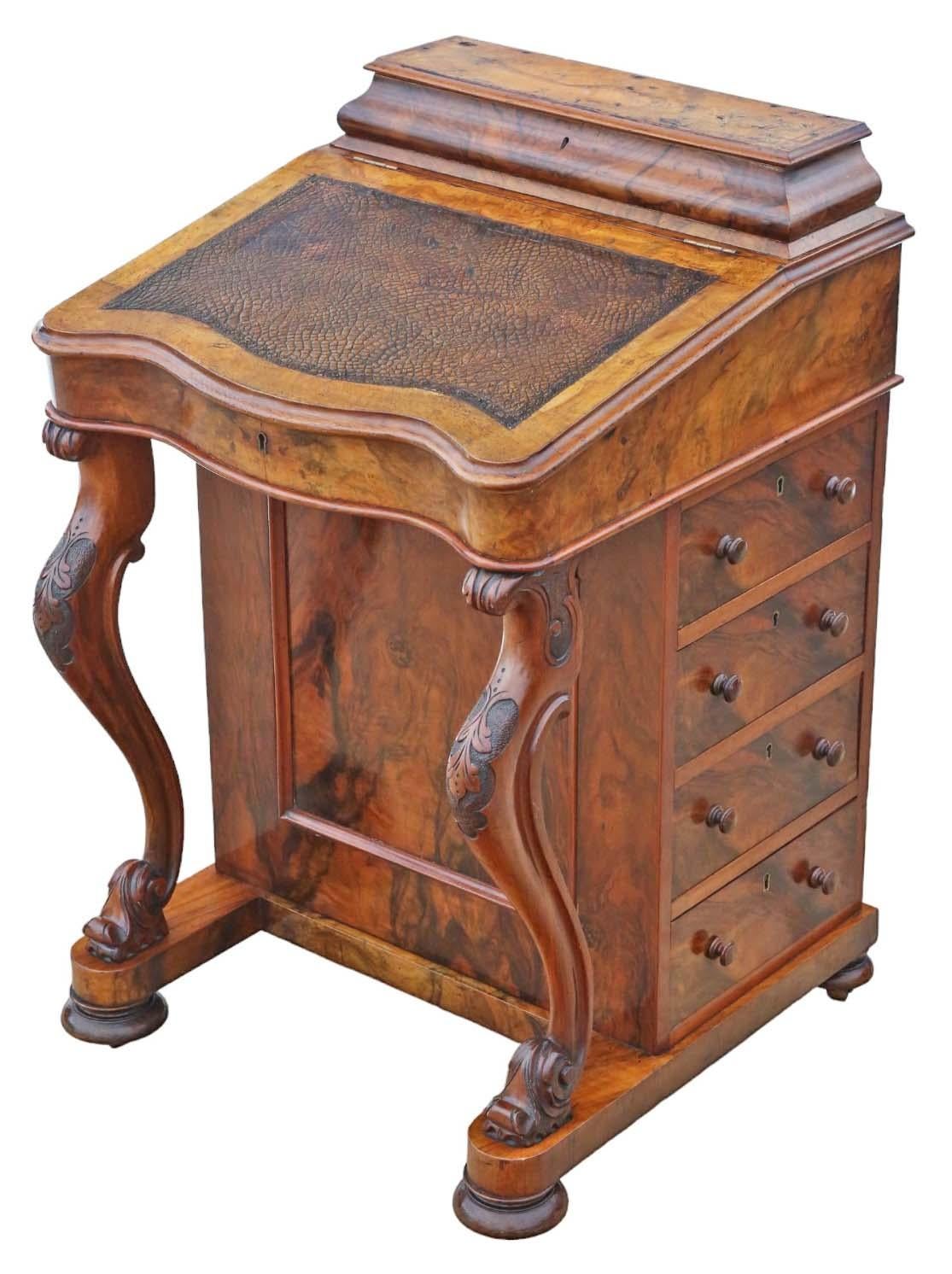 Victorian Burr Walnut Davenport Writing Table Desk - C. 1870 For Sale 1