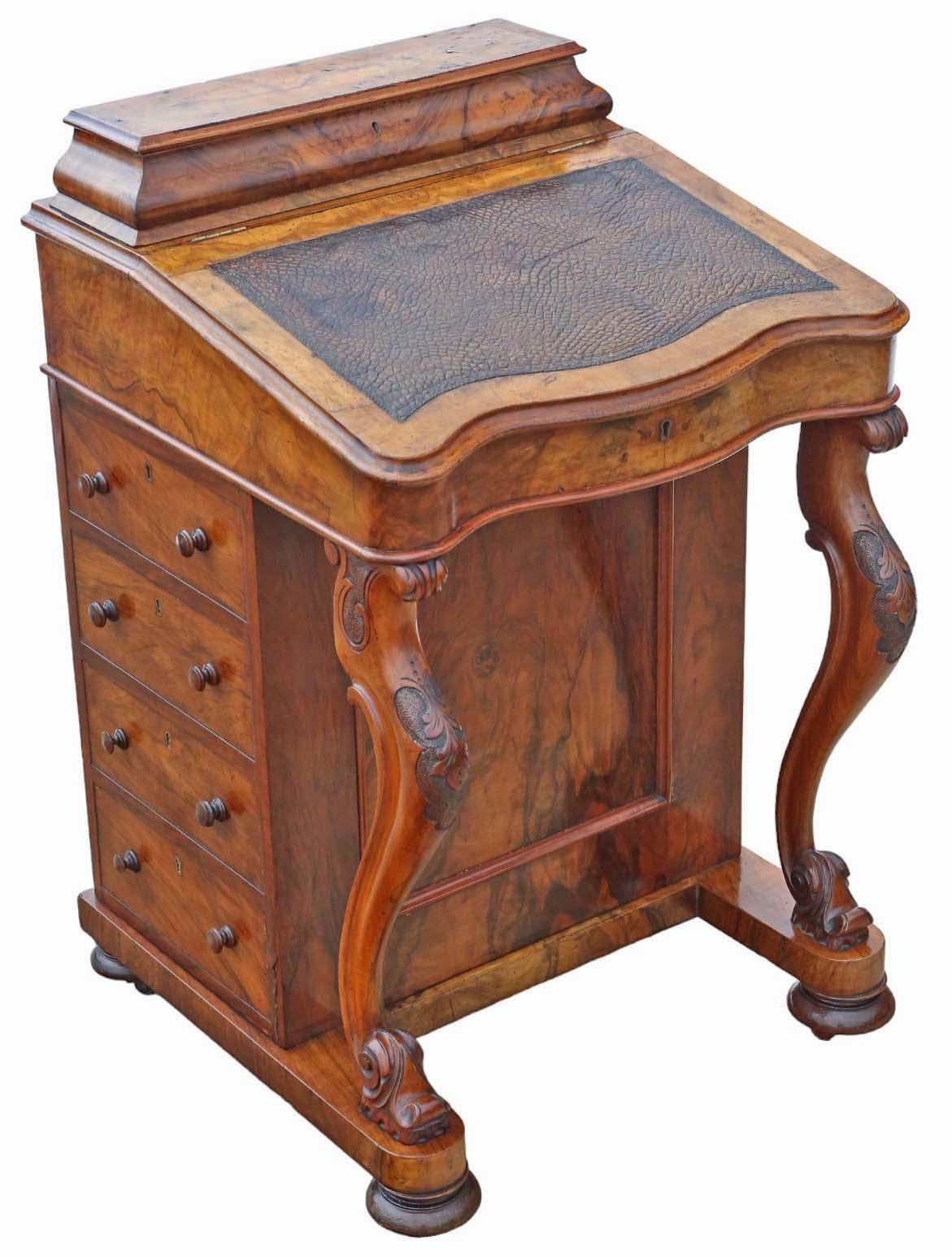 Victorian Burr Walnut Davenport Writing Table Desk - C. 1870 For Sale 2