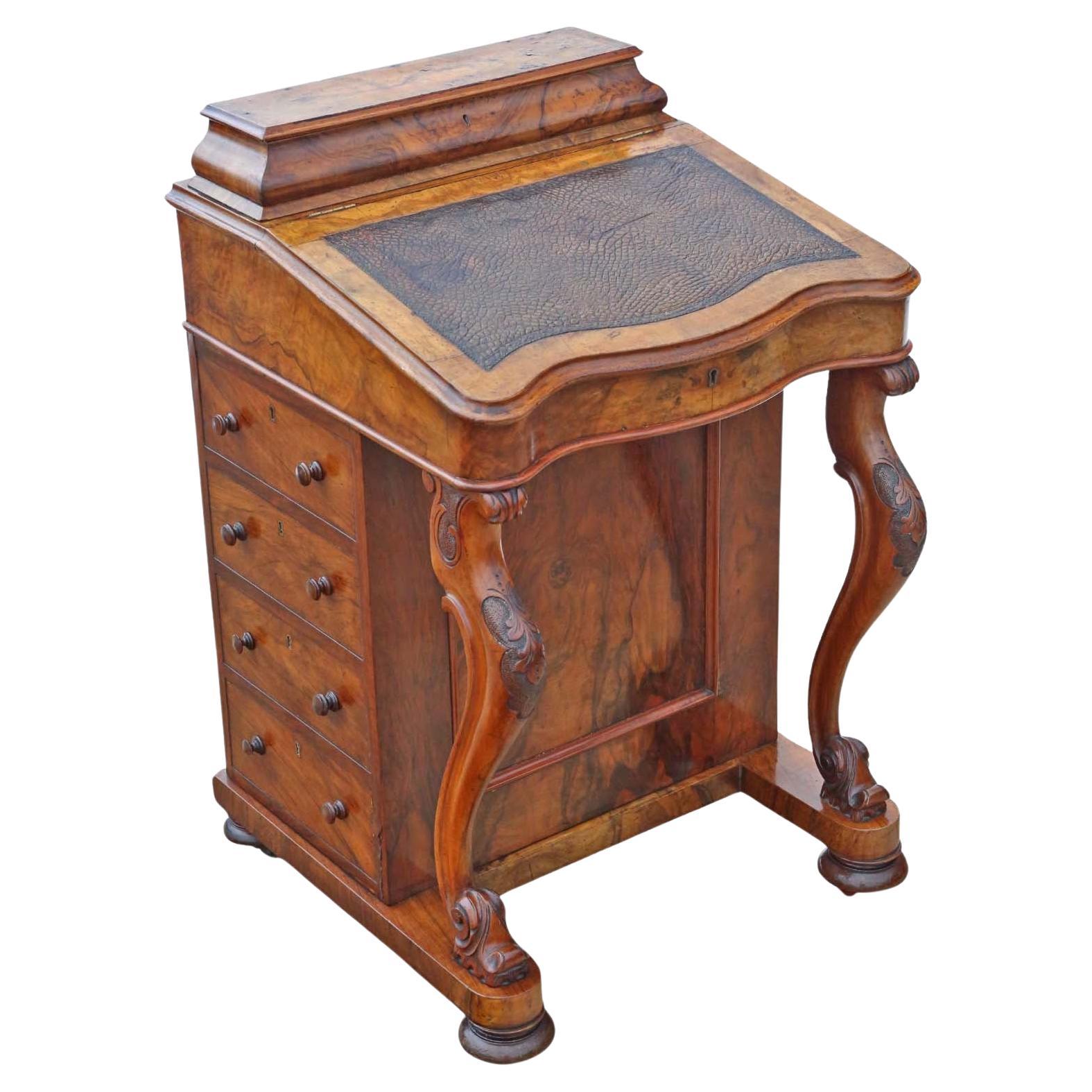 Victorian Burr Walnut Davenport Writing Table Desk - C. 1870