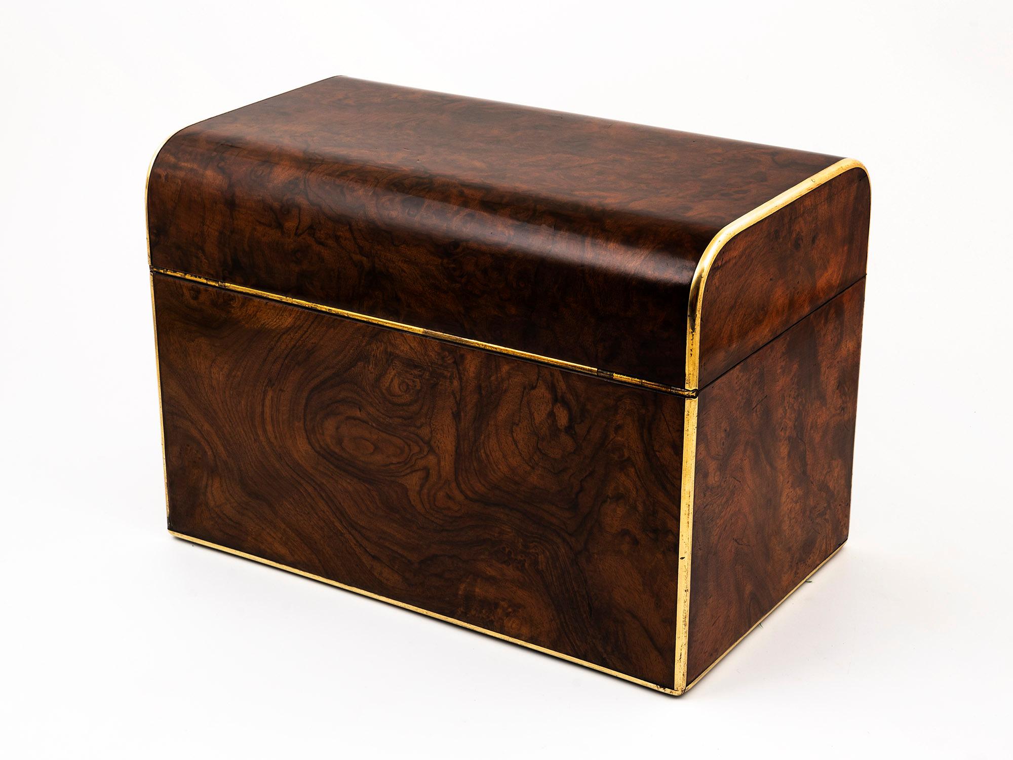 Brass Victorian Burr Walnut Decanter Box For Sale
