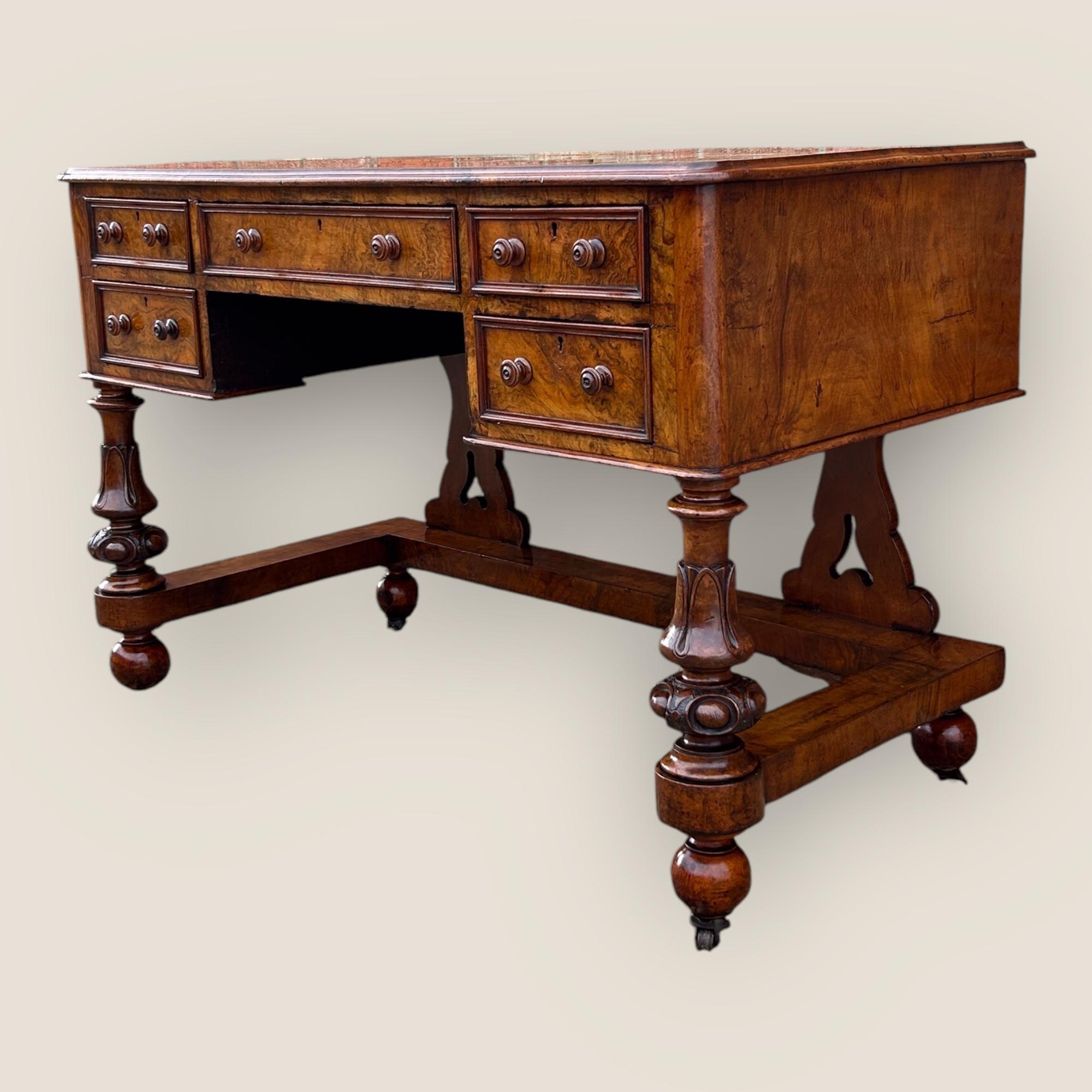 19th Century Victorian Burr Walnut Desk For Sale
