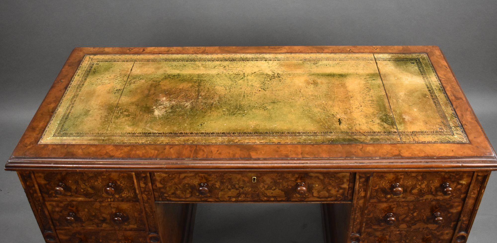 Victorian Burr Walnut Desk For Sale 1