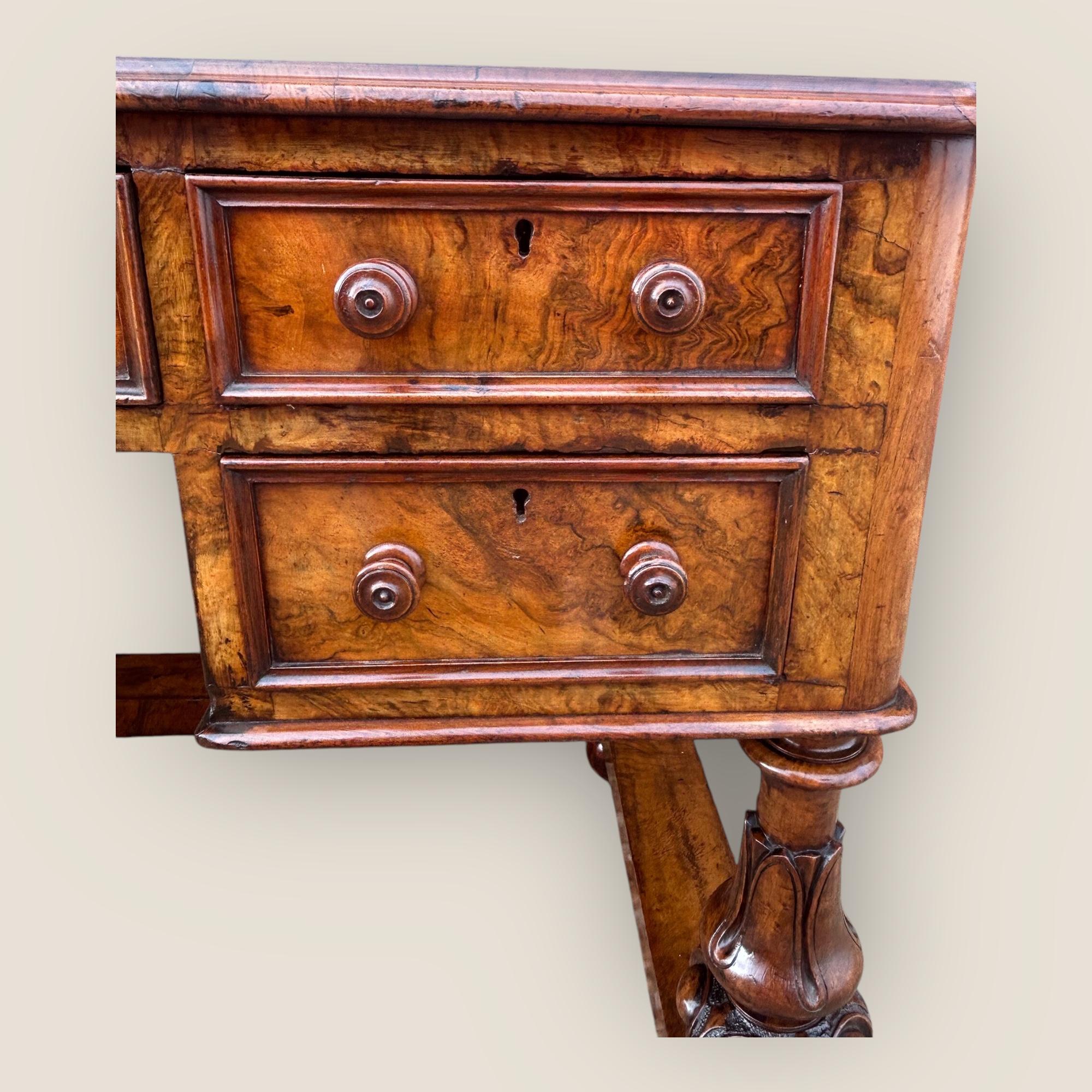 Victorian Burr Walnut Desk For Sale 2