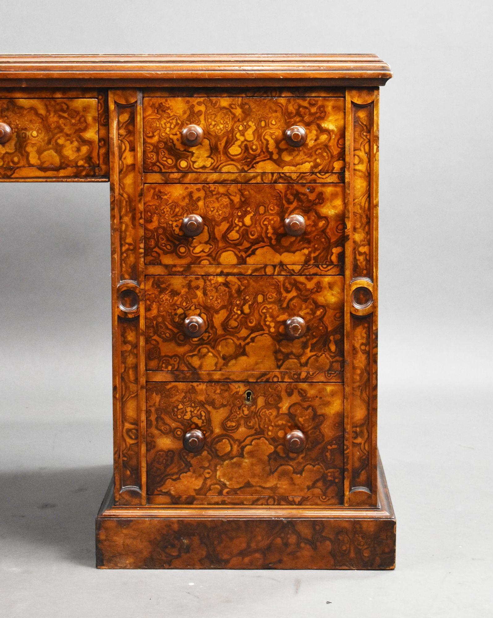 Victorian Burr Walnut Desk For Sale 4