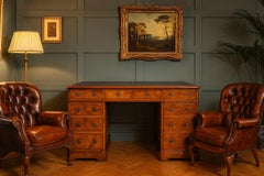 Victorian Burr Walnut Desk manner Howard & Sons, Leather Top, 1880