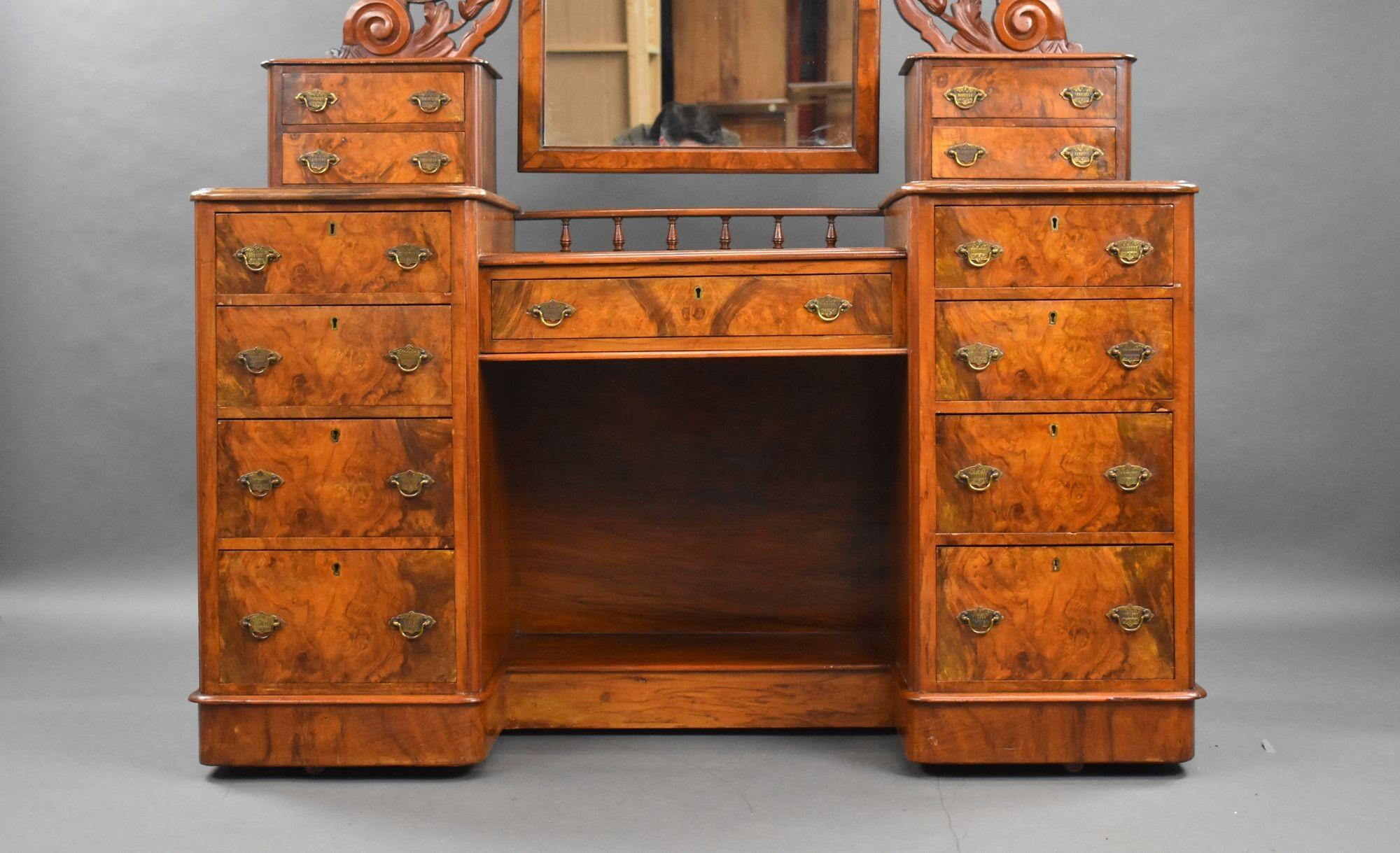 Victorian Burr Walnut Dressing Table For Sale 1