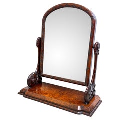 Miroir de coiffeuse victorien en ronce de noyer