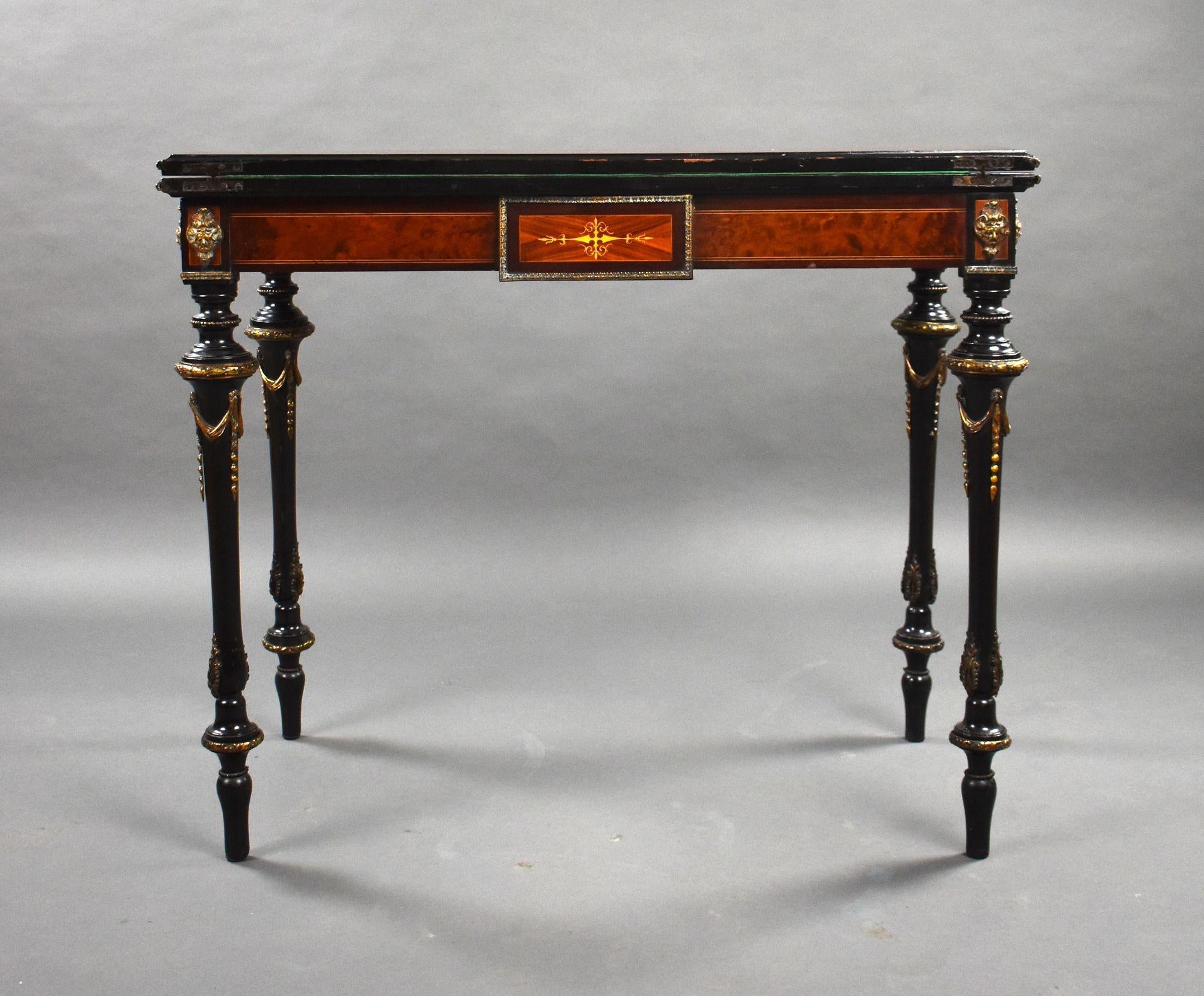 Victorian Burr Walnut Inlaid Card Table For Sale 6