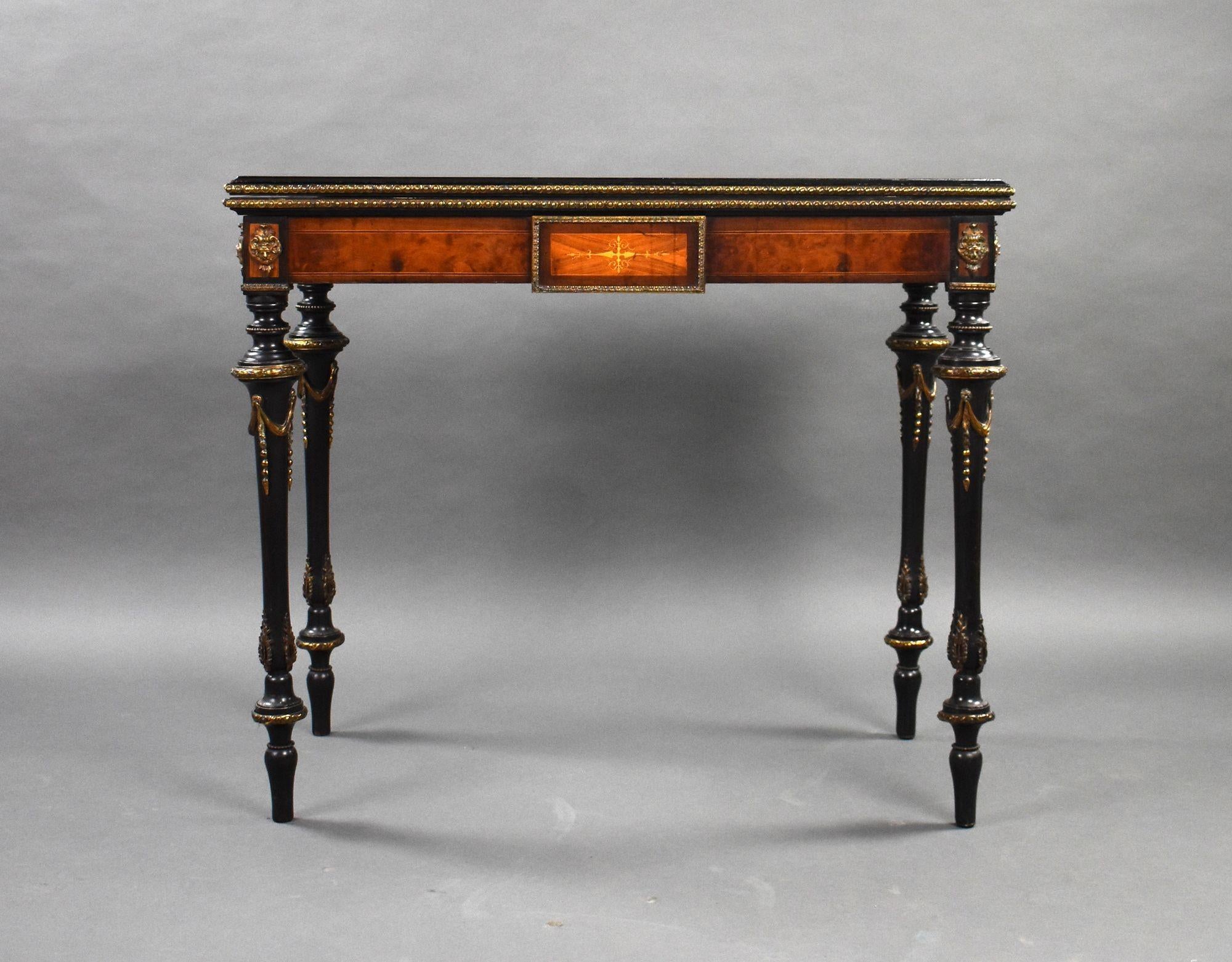 English Victorian Burr Walnut Inlaid Card Table For Sale