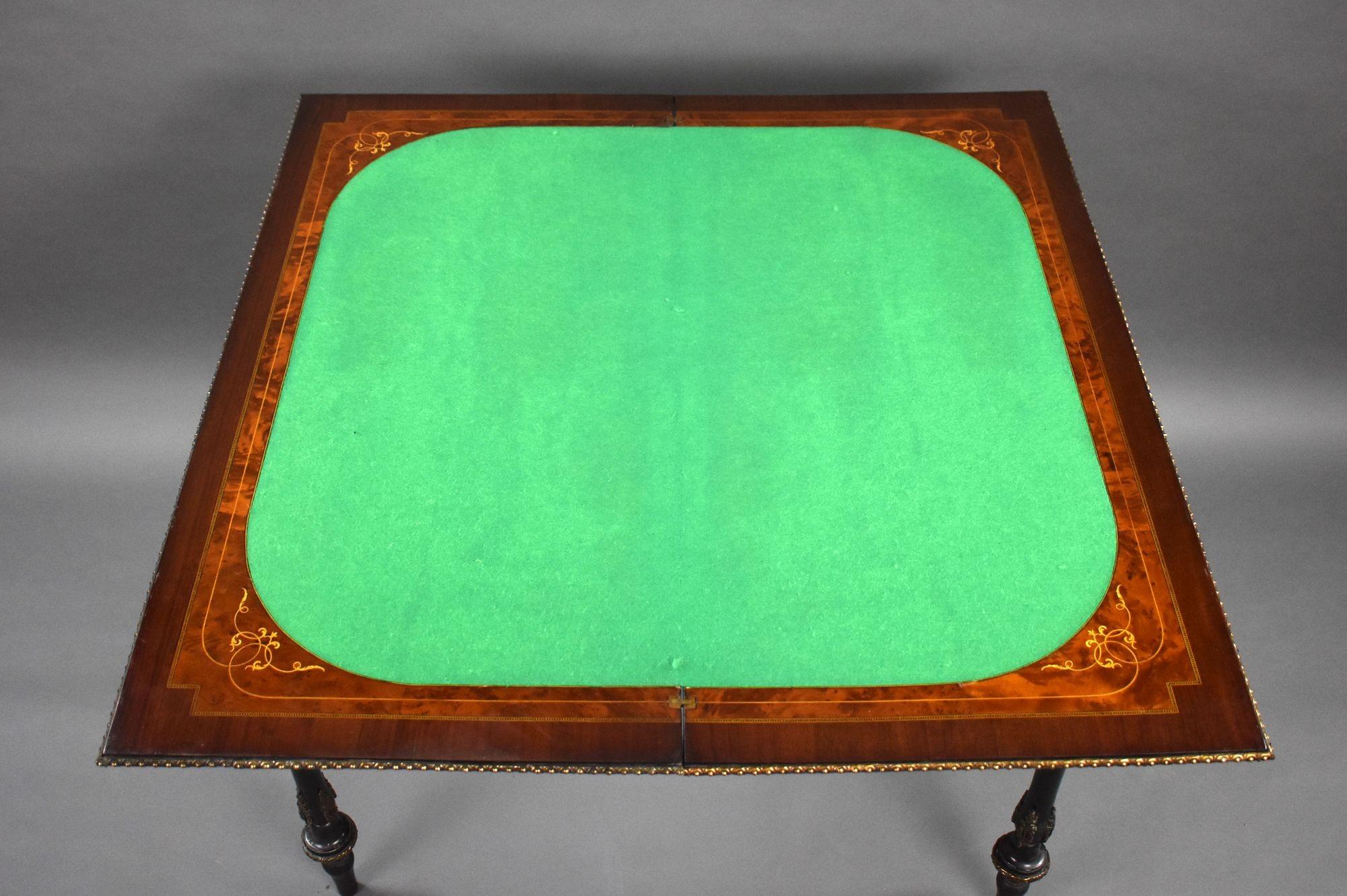 Victorian Burr Walnut Inlaid Card Table For Sale 1