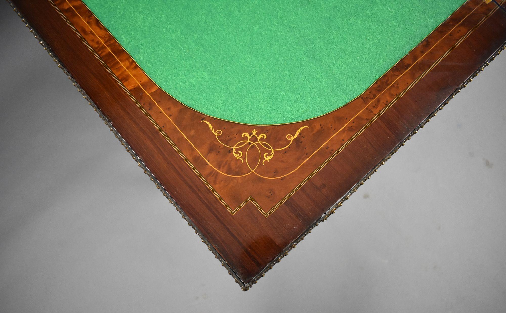 Victorian Burr Walnut Inlaid Card Table For Sale 2
