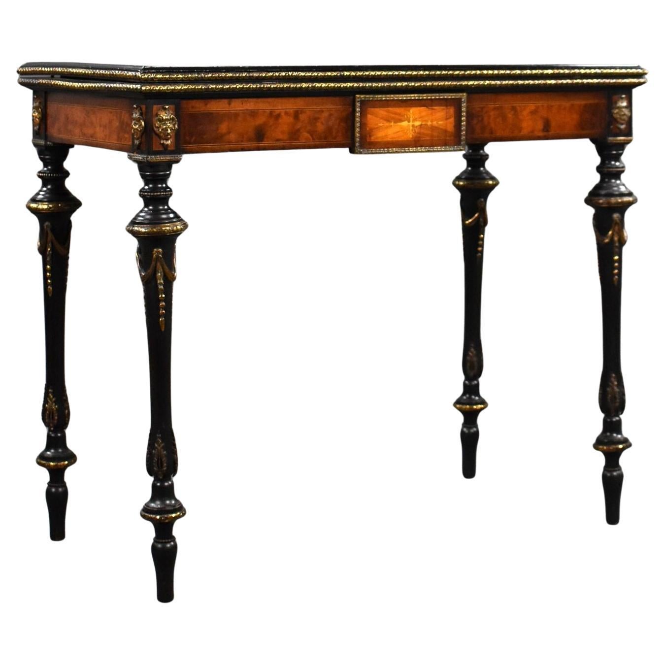 Victorian Burr Walnut Inlaid Card Table For Sale