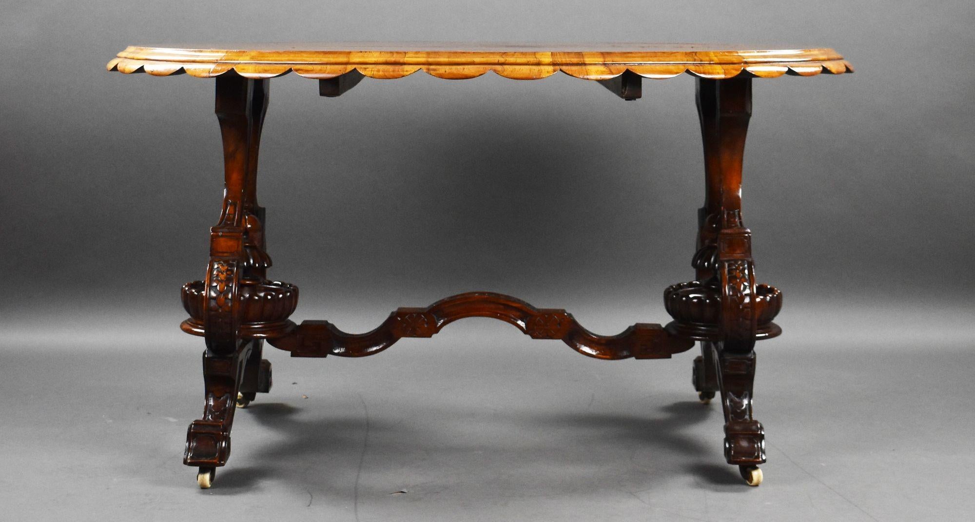 English Victorian Burr Walnut Inlaid Centre Table For Sale