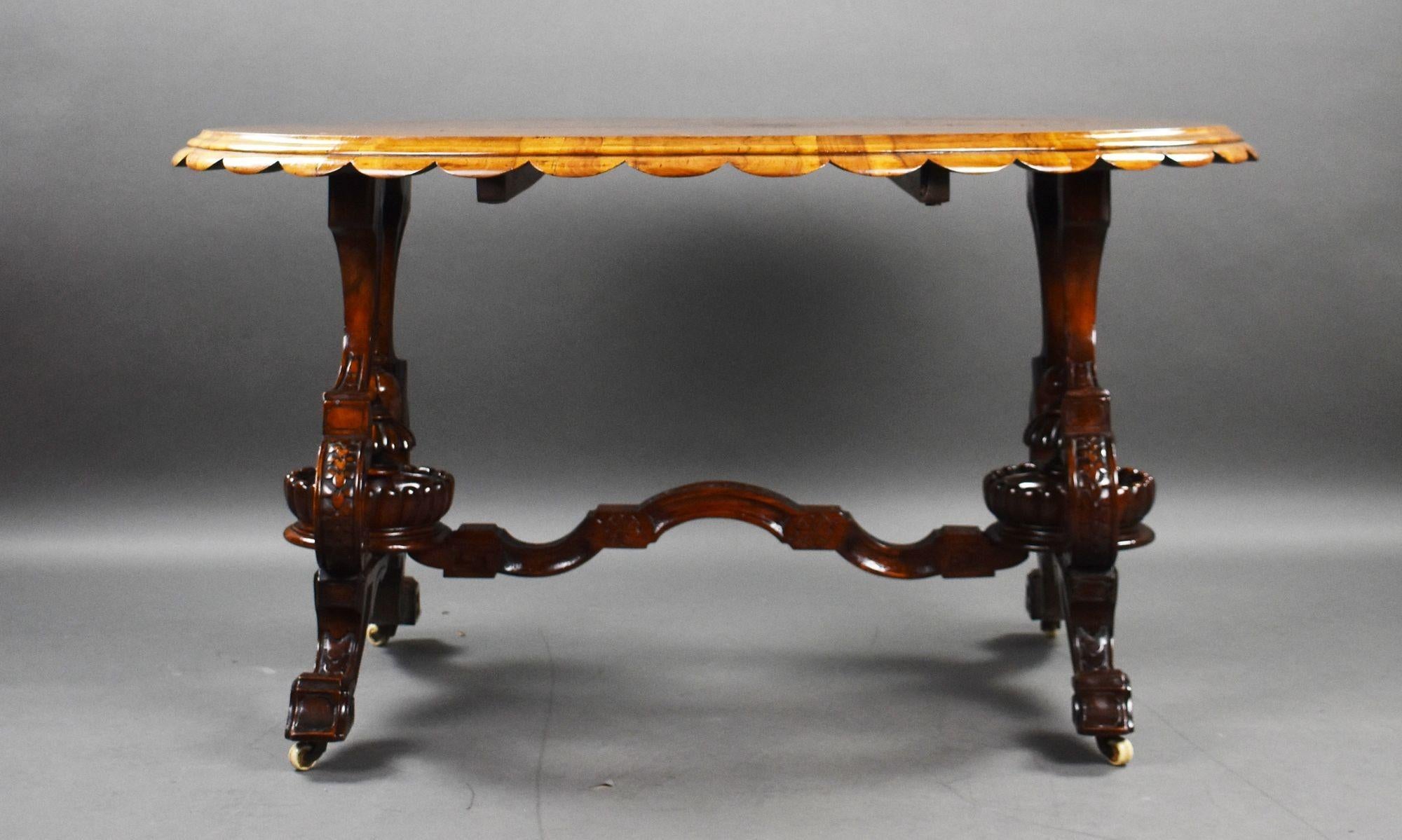 19th Century Victorian Burr Walnut Inlaid Centre Table For Sale