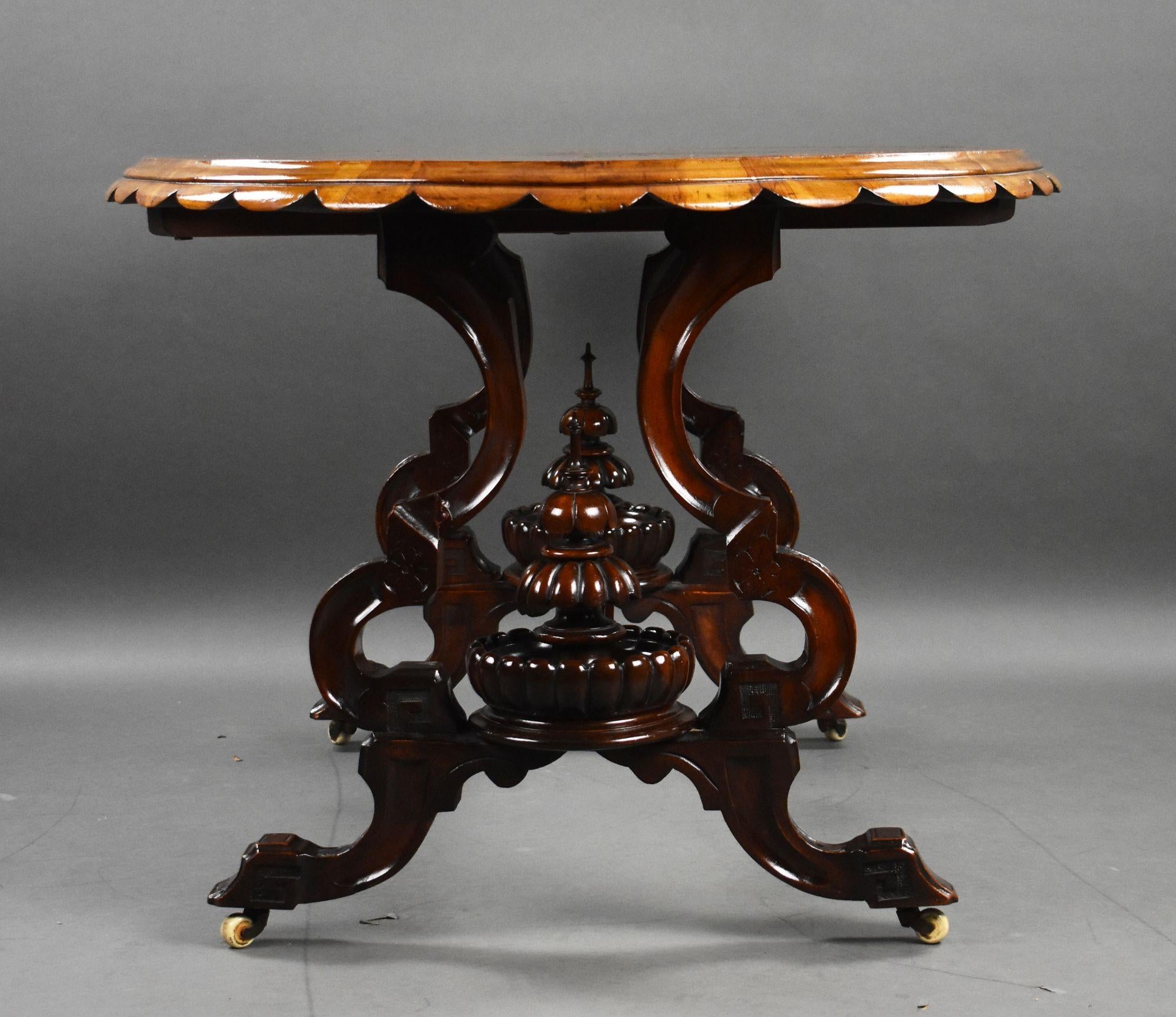 Victorian Burr Walnut Inlaid Centre Table For Sale 1