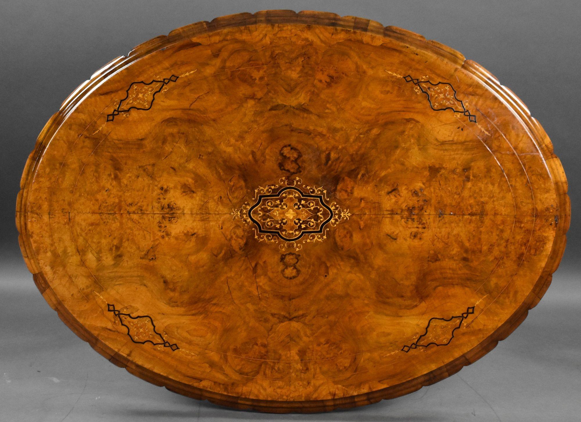 Victorian Burr Walnut Inlaid Centre Table For Sale 2