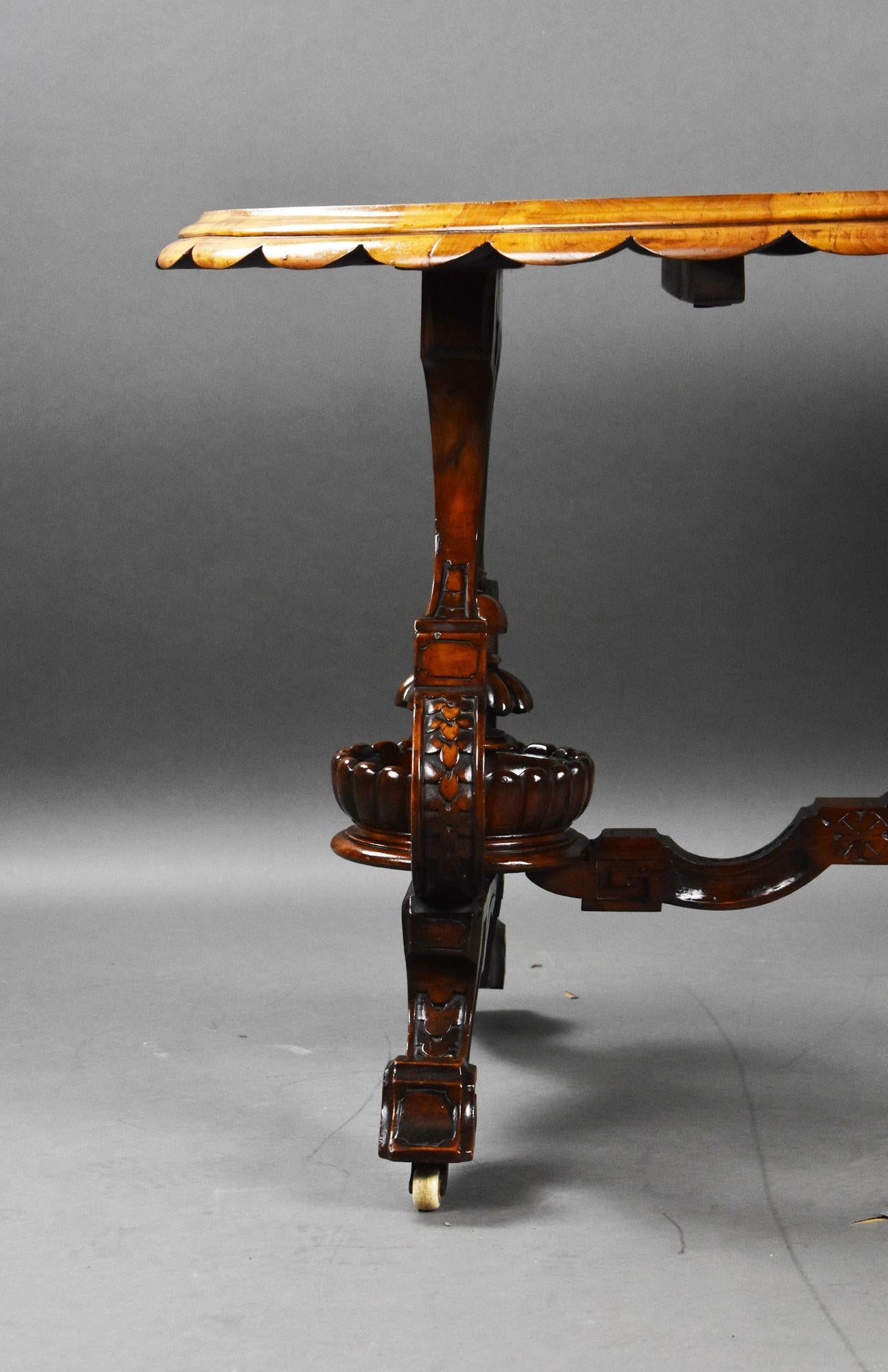 Victorian Burr Walnut Inlaid Centre Table For Sale 4