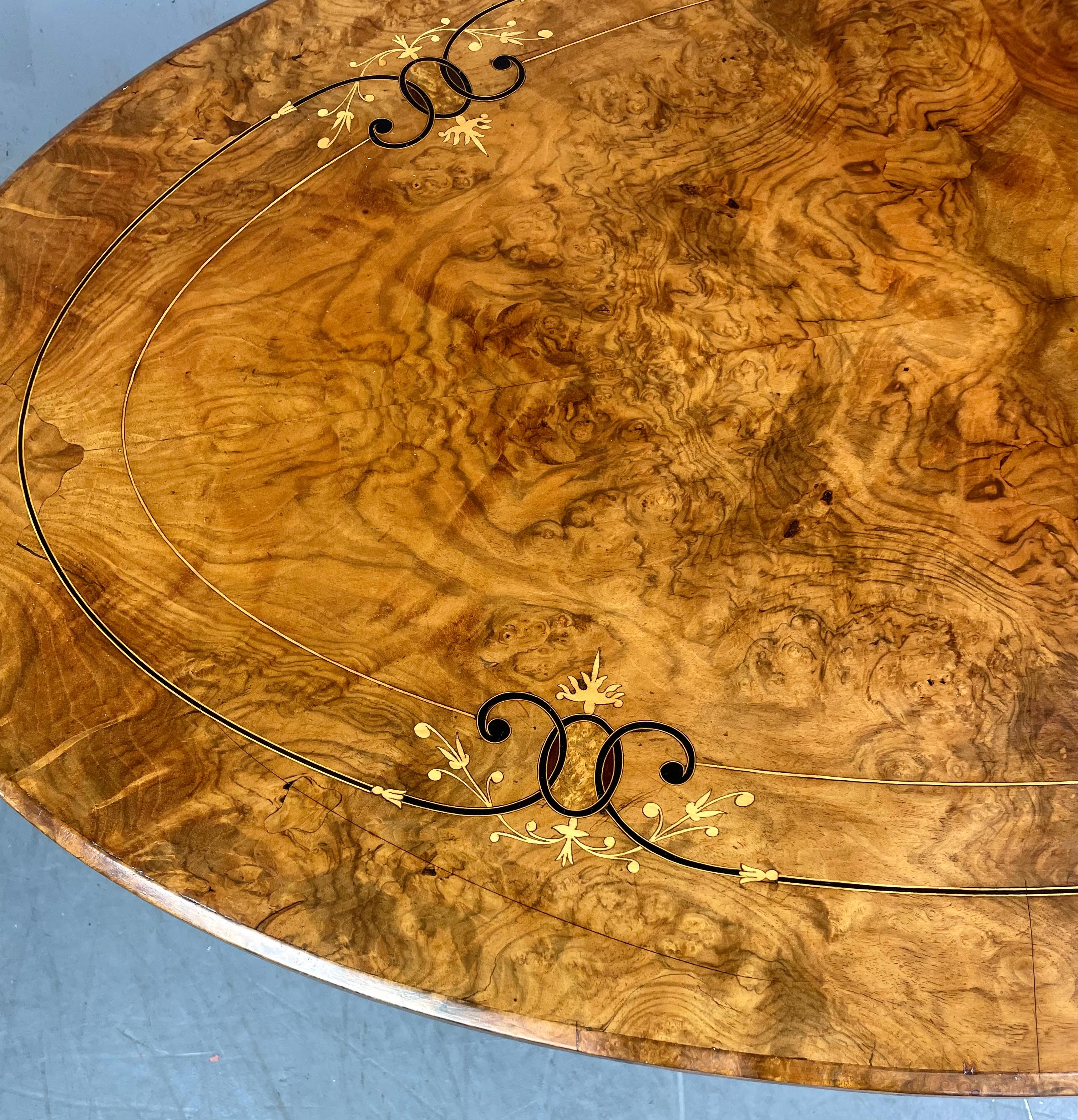 English Victorian burr walnut inlaid coffee table 