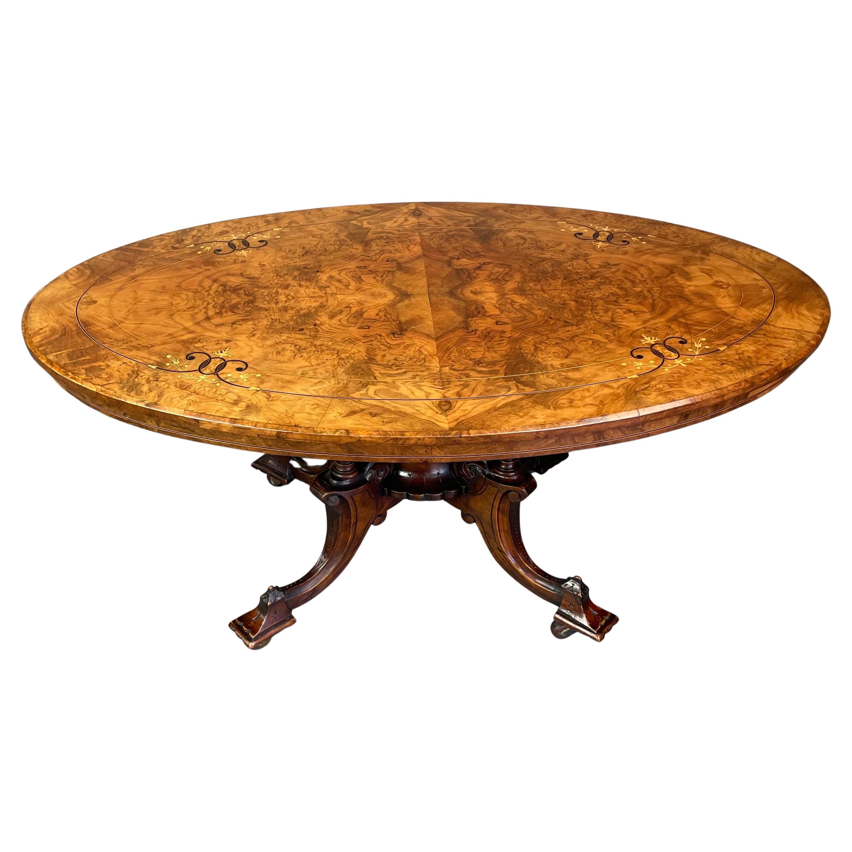Victorian burr walnut inlaid coffee table 