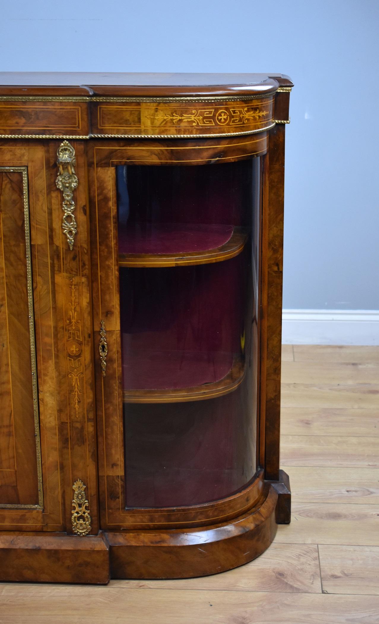 19th Century Victorian Burr Walnut Inlaid Credenza