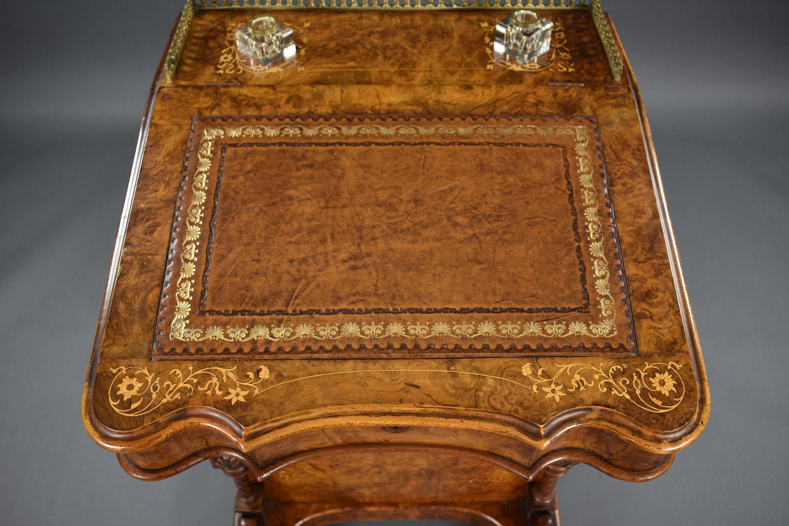 Late 19th Century Victorian Burr Walnut Inlaid Davenport For Sale