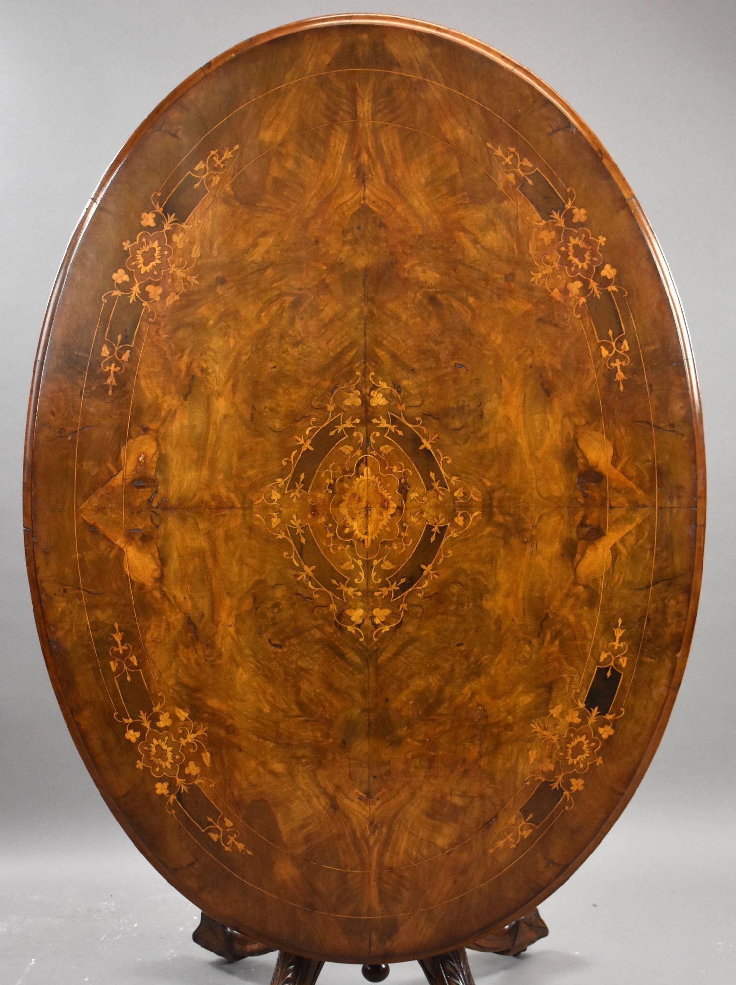 19th Century Victorian Burr Walnut Inlaid Loo Table For Sale